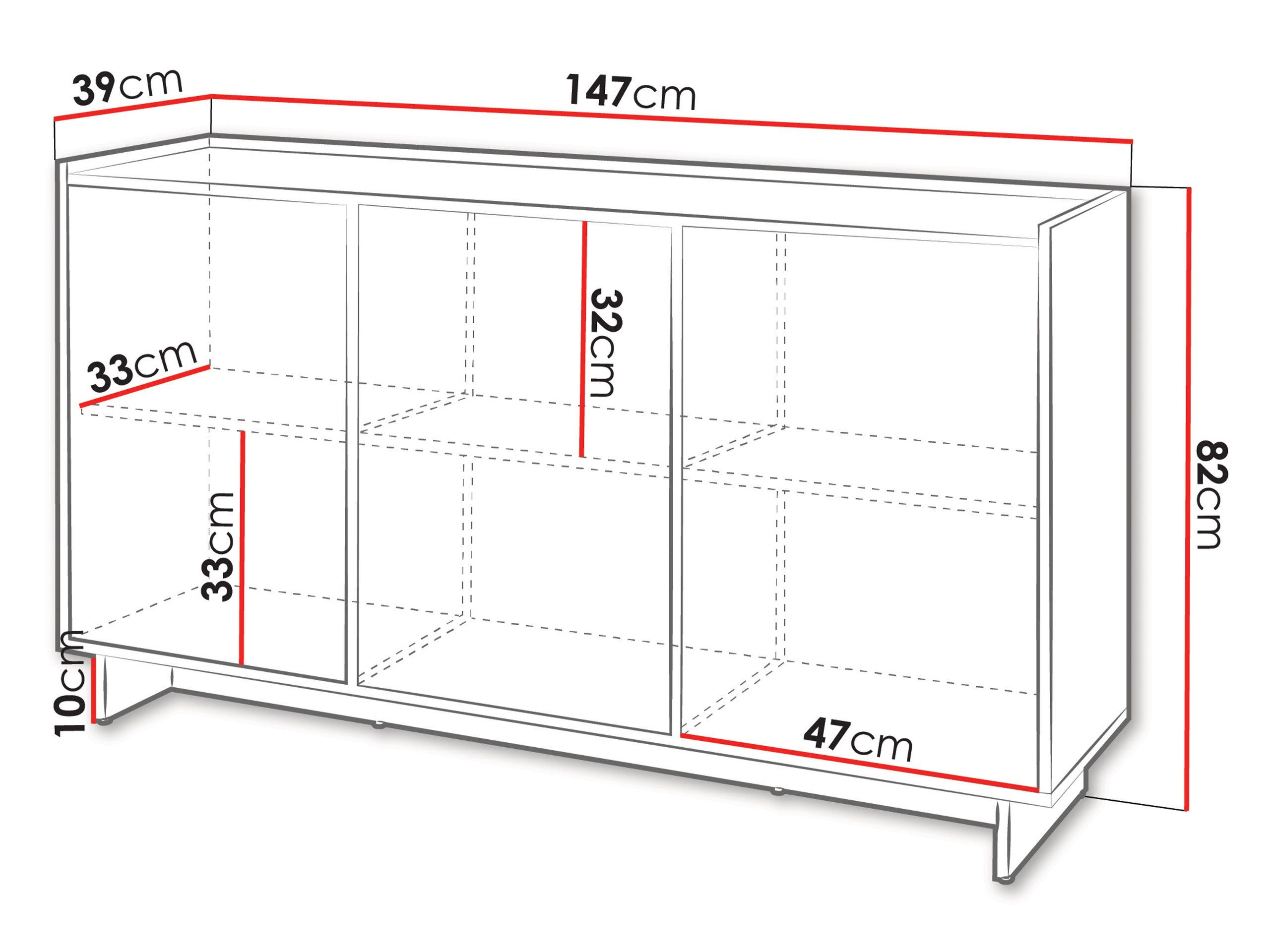 MIRJAN24 Kommode Yasumi K147 (mit drei Drehtüren), Griffloses Öffnungssystem push to open, 147x39x82 cm – Bild 5 von 5