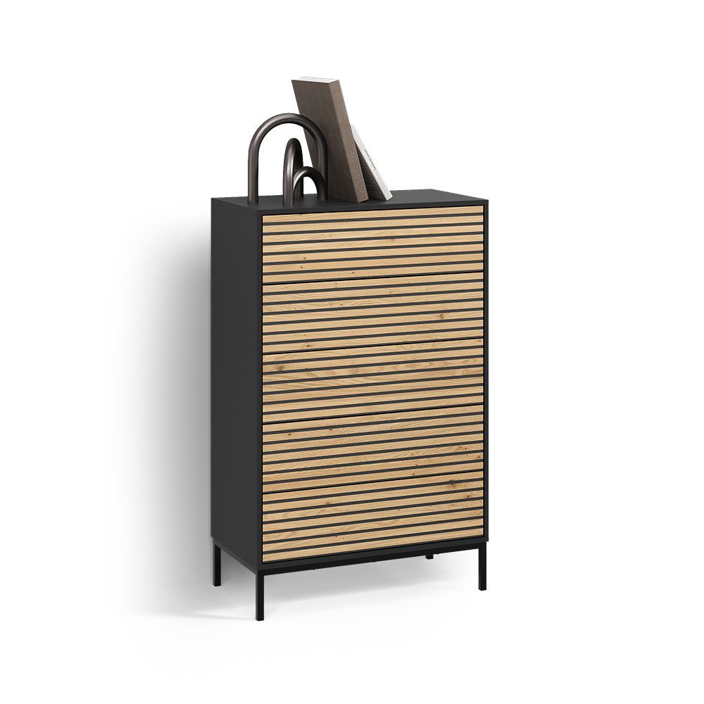 Livinity® Kommode Aterno, Goldkraft Eiche/Anthrazit/Anthrazit, mit 5 Schubladen (1 St)