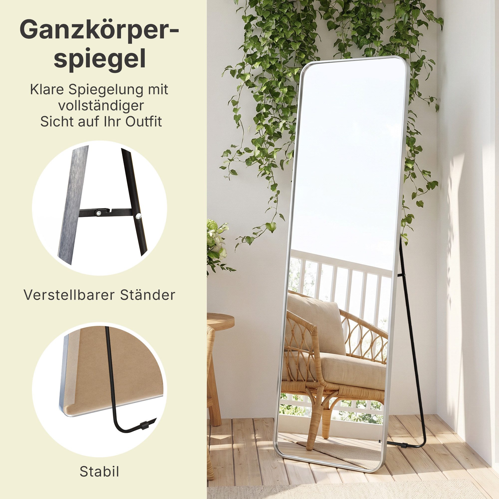 OTTO home Spiegel Standspiegel Addrik, wahlweise in 2 Größen 150x40cm oder 160x50cm (als Wandspiegel und Standspiegel einsetzbar, Rahmen aus Metall), Ganzkörper – Bild 4 von 5