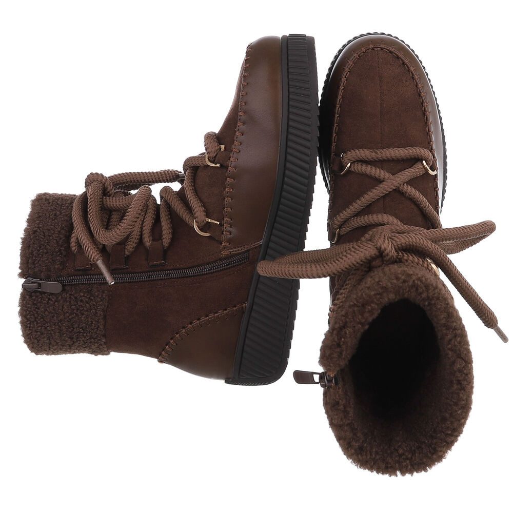 Ital-Design Damen Winterstiefel mit gefüttertem Schaft und rutschfester Sohle Stiefelette (90927460) Flach Plateaustiefeletten in Braun