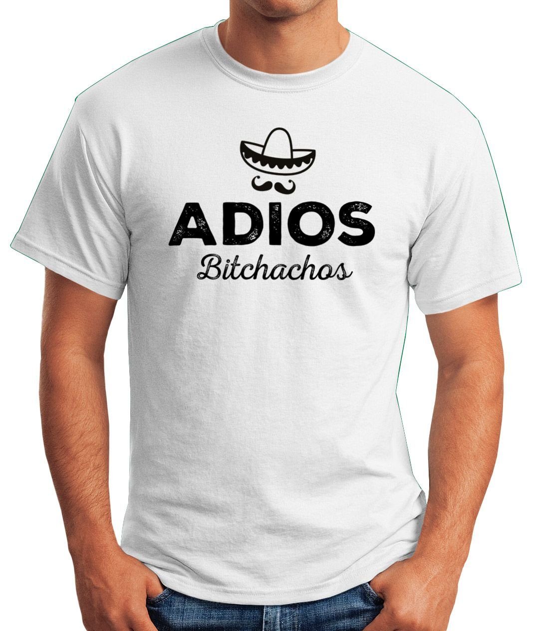 MoonWorks Print-Shirt Herren T-Shirt mit Bitchachos Moonworks® weiß Spruch Motiv Fun-Shirt Parodie lustig Adios Print Sombrero