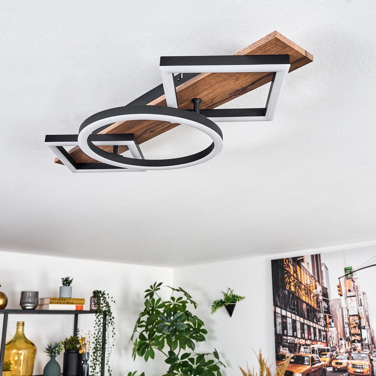 hofstein Deckenleuchte Deckenlampe aus Metall/MDF/Kunststoff in Schwarz/Hol günstig online kaufen