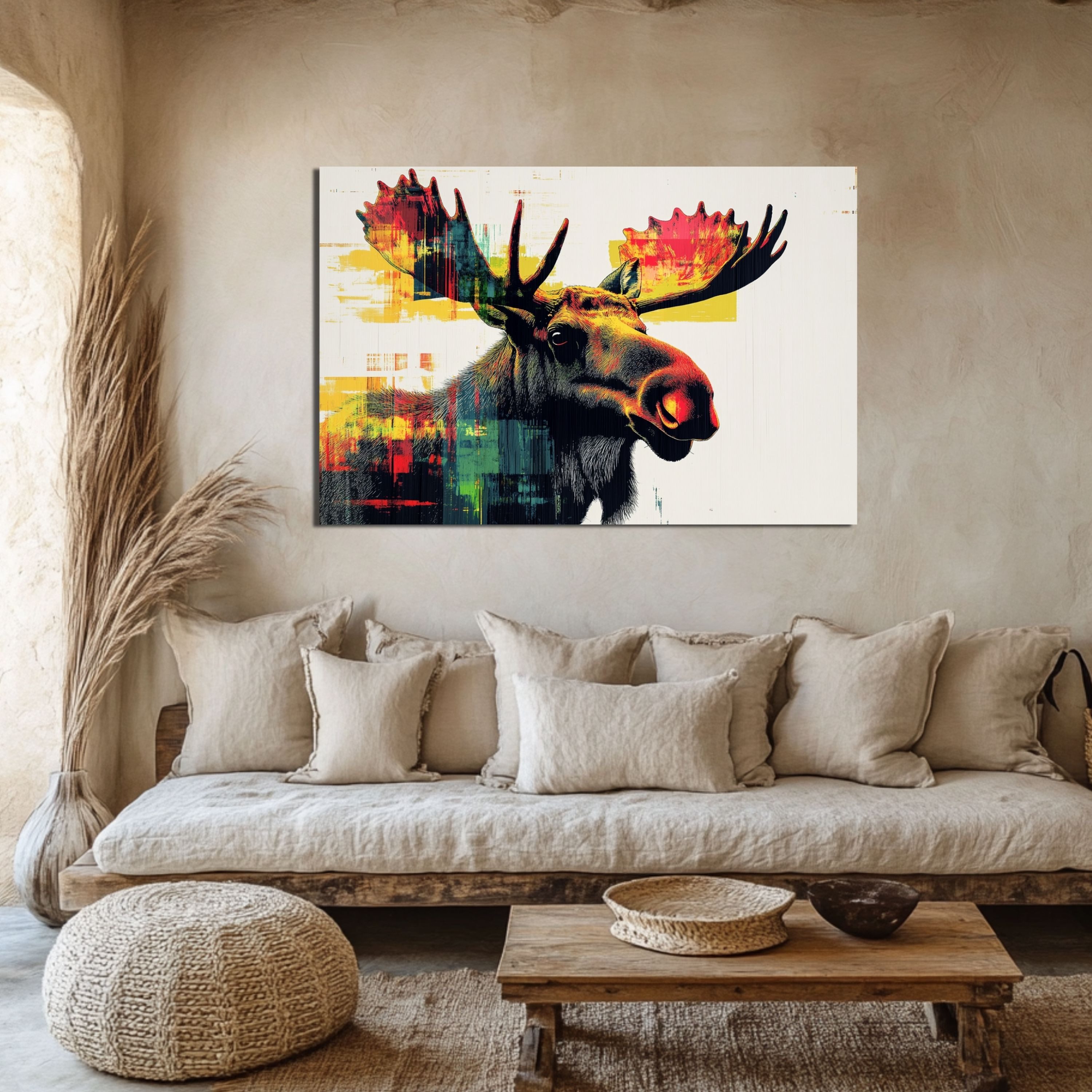 DARO Design Leinwandbild Modern Abstrakt Wandbilder XXL Wandbild Wand Deko Leinwand Bilder, (Elch Warhol Glitch - Bild groß Wohnzimmer Schlafzimmer Küche Esszimmer Einteilig Querformat Fotodruck Leinwände Wanddeko Abstrakte Kunst Boho), 30x20cm