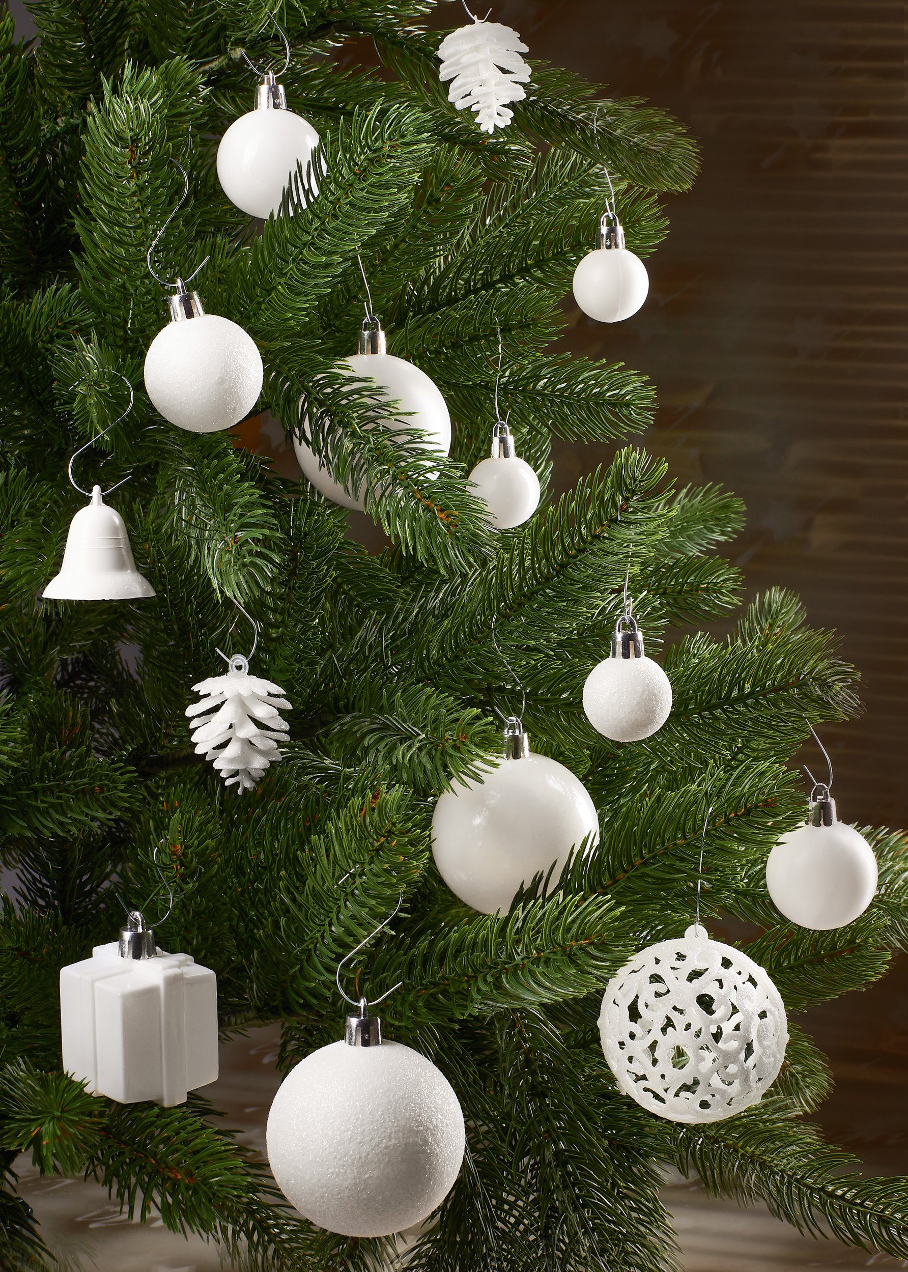 Baumspitze, Kunststoff, Weihnachtsbaumkugel Weihnachtsdekoration robust mit BRUBAKER Weiß edel 101-teiliges Creme aus Weihnachtskugel-Set Christbaumschmuck und