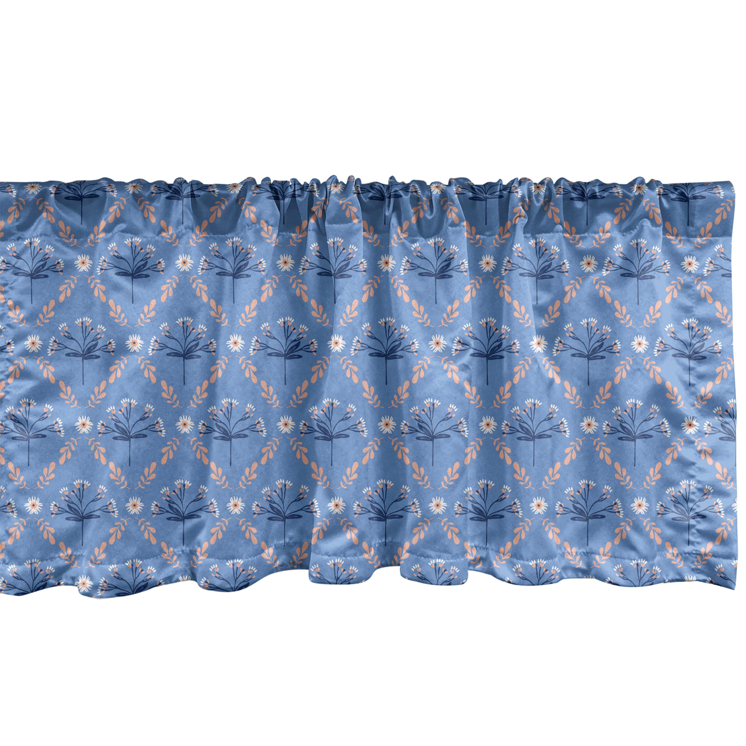 Scheibengardine Vorhang Volant für Küche Schlafzimmer Dekor mit Stangentasche, Abakuhaus, Microfaser, Blumen Lorbeerblätter Blau Pfirsich