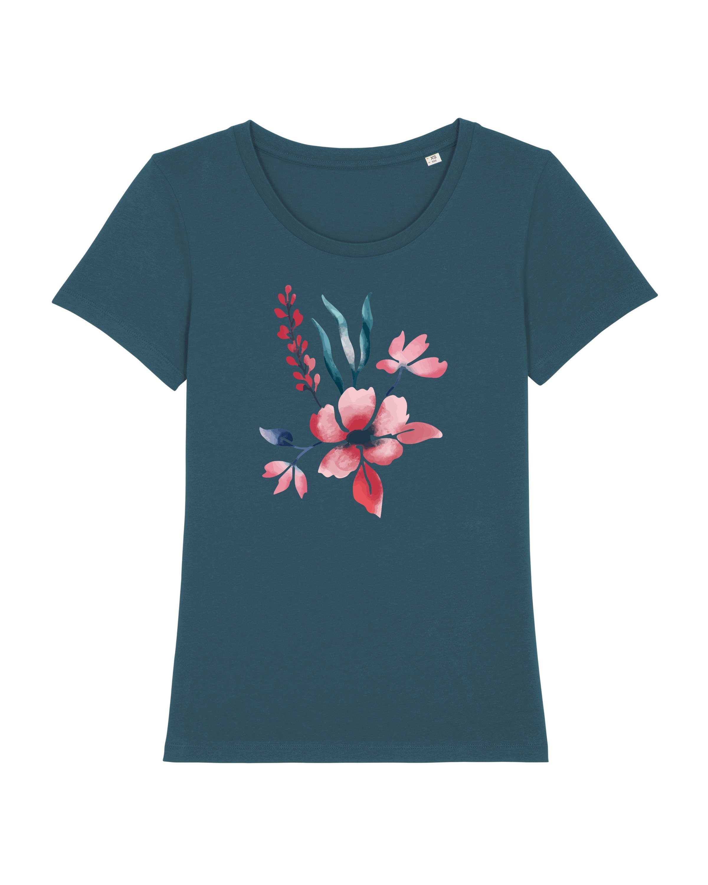 wat? Apparel 01 (1-tlg) in Wasserfarbe Print-Shirt pertrol Blume