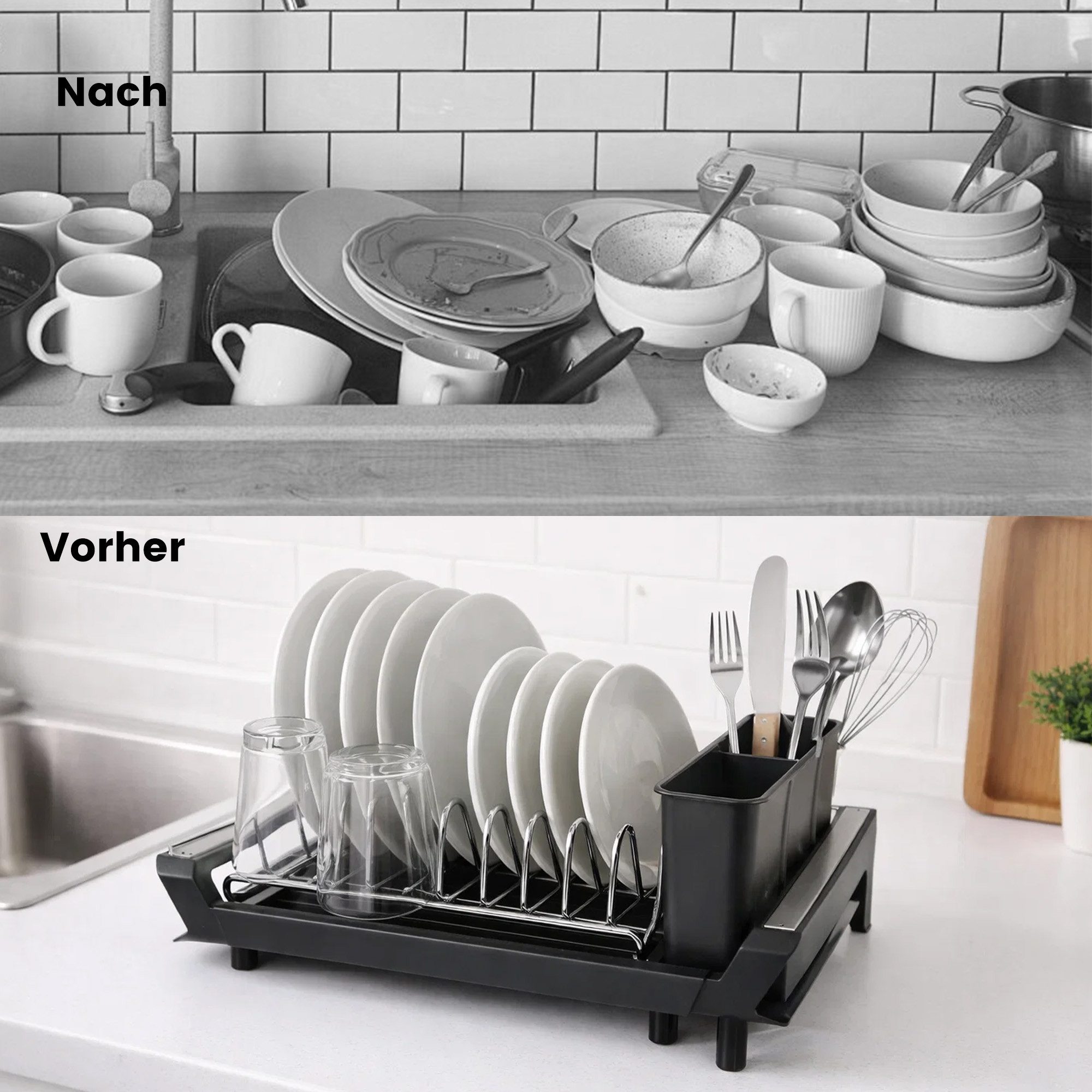 DAITORE Geschirrständer Geschirr Platzsparender Küchen Organizer,Kleines Spülgestell, Mit Ableitung,Geeignet für Teller,Becher und Geschirr