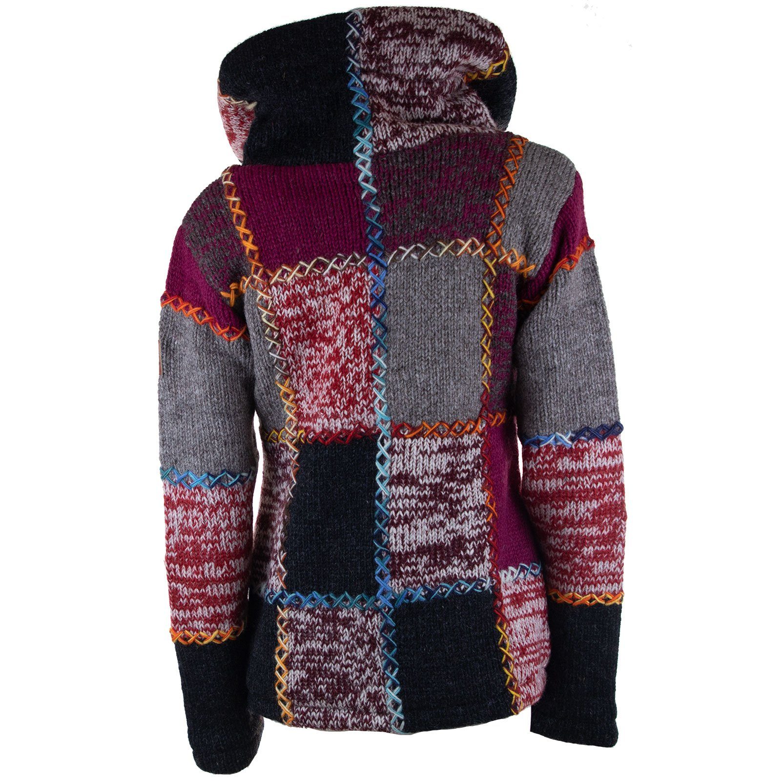 KUNST UND MAGIE Strickjacke Damen Strickjacke Wolle Bunte Patchwork Jacke Fleecefutter Hochkragen