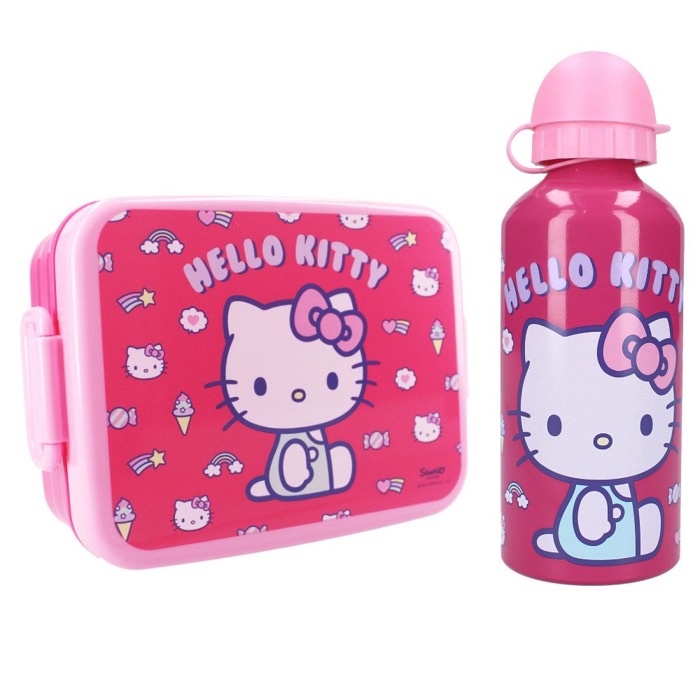 Hello Kitty Lunchbox Hello Kitty 2 tlg. Kinder Set Brotdose XL Alu Trinkflasche 500 ml, (2-tlg., Spar-Set)