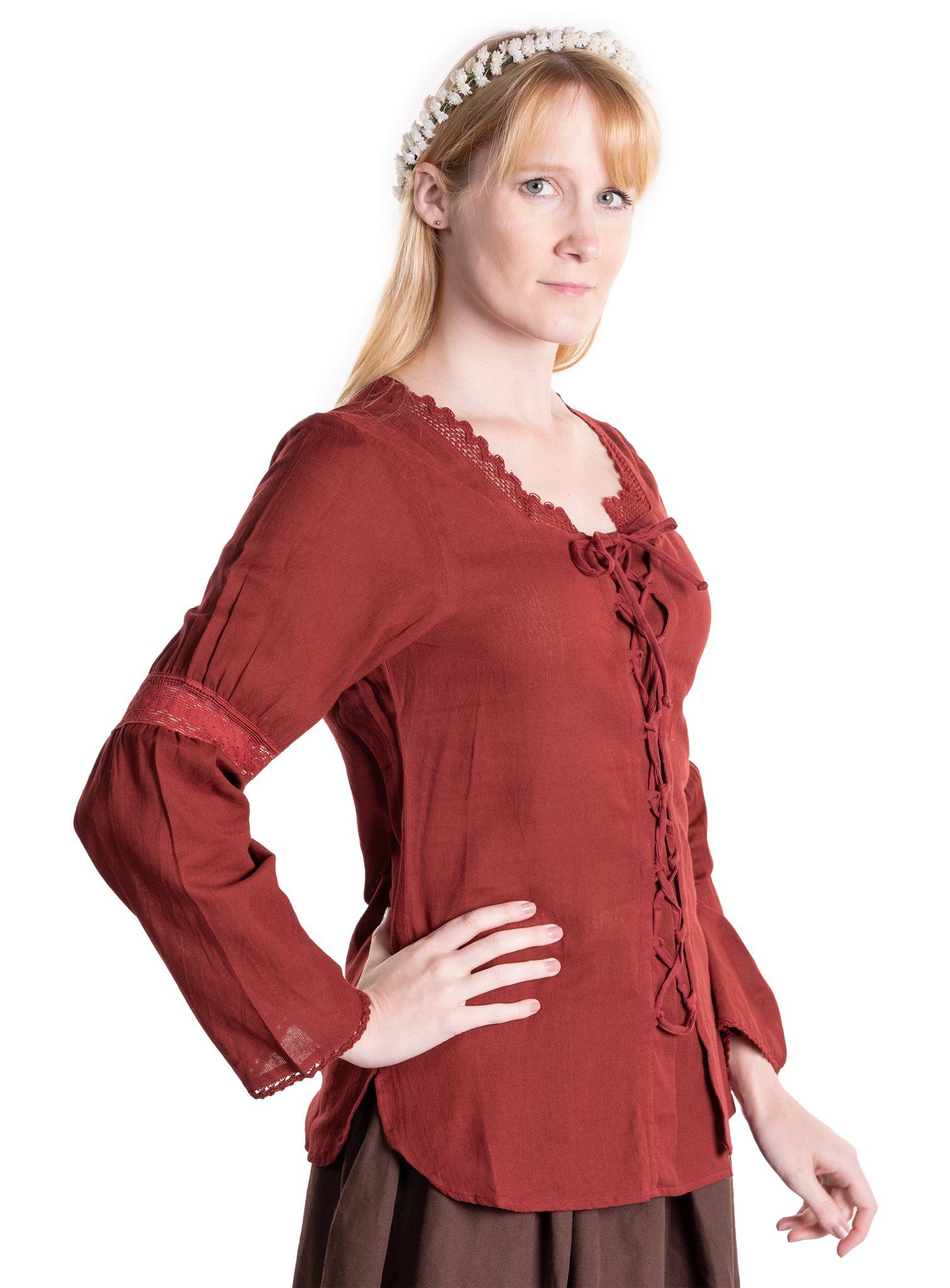 Metamorph Kostüm Mittelalter Schnürbluse mit Spitzenborte rotbraun, Hochwertige und authentische Mittelalterkleidung zu unschlagbar günst