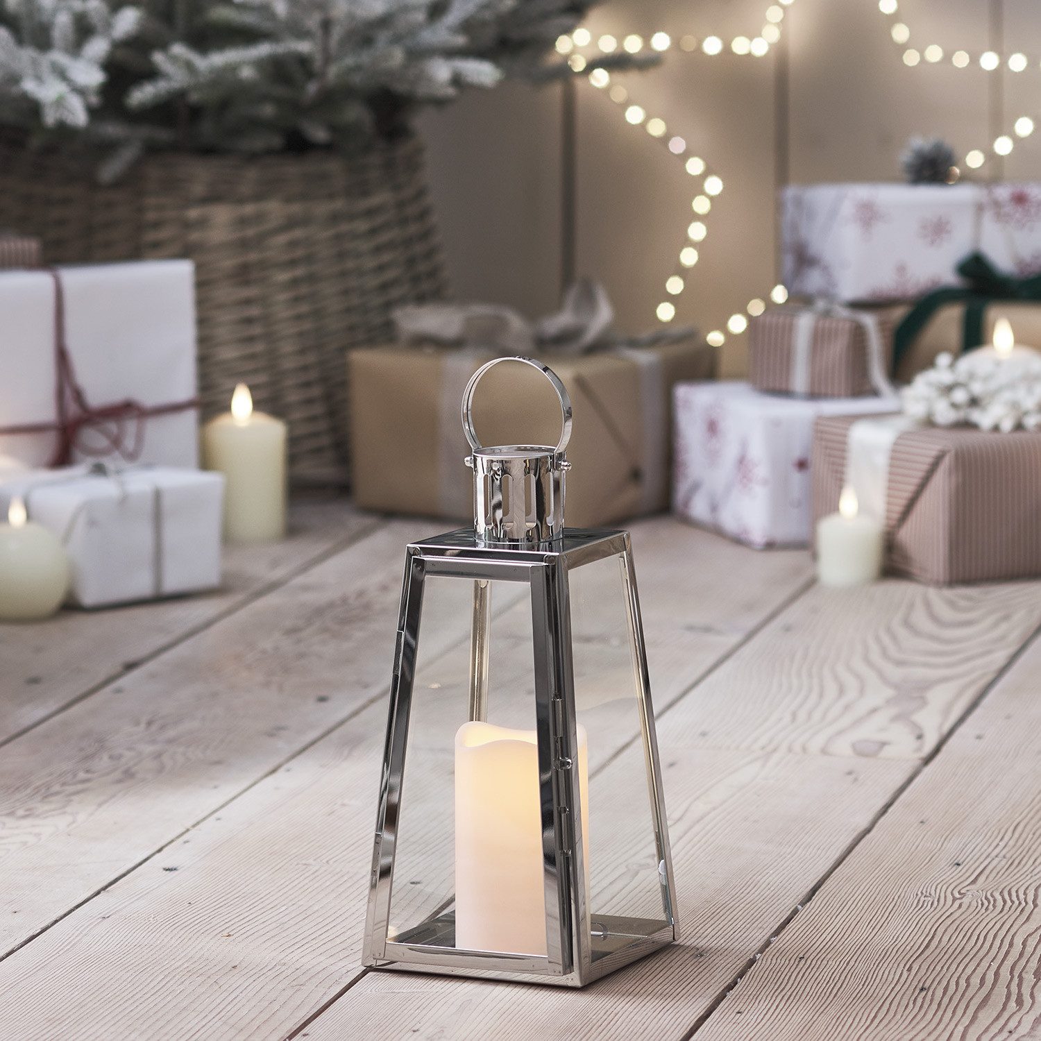 Lights4fun LED Laterne Miners Edelstahl LED Laterne