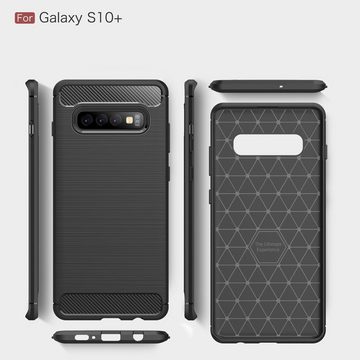 CoverKingz Handyhülle Hülle für Samsung Galaxy S10+ (Plus) Handyhülle Cover Silikon Case, Carbon Look Brushed Design