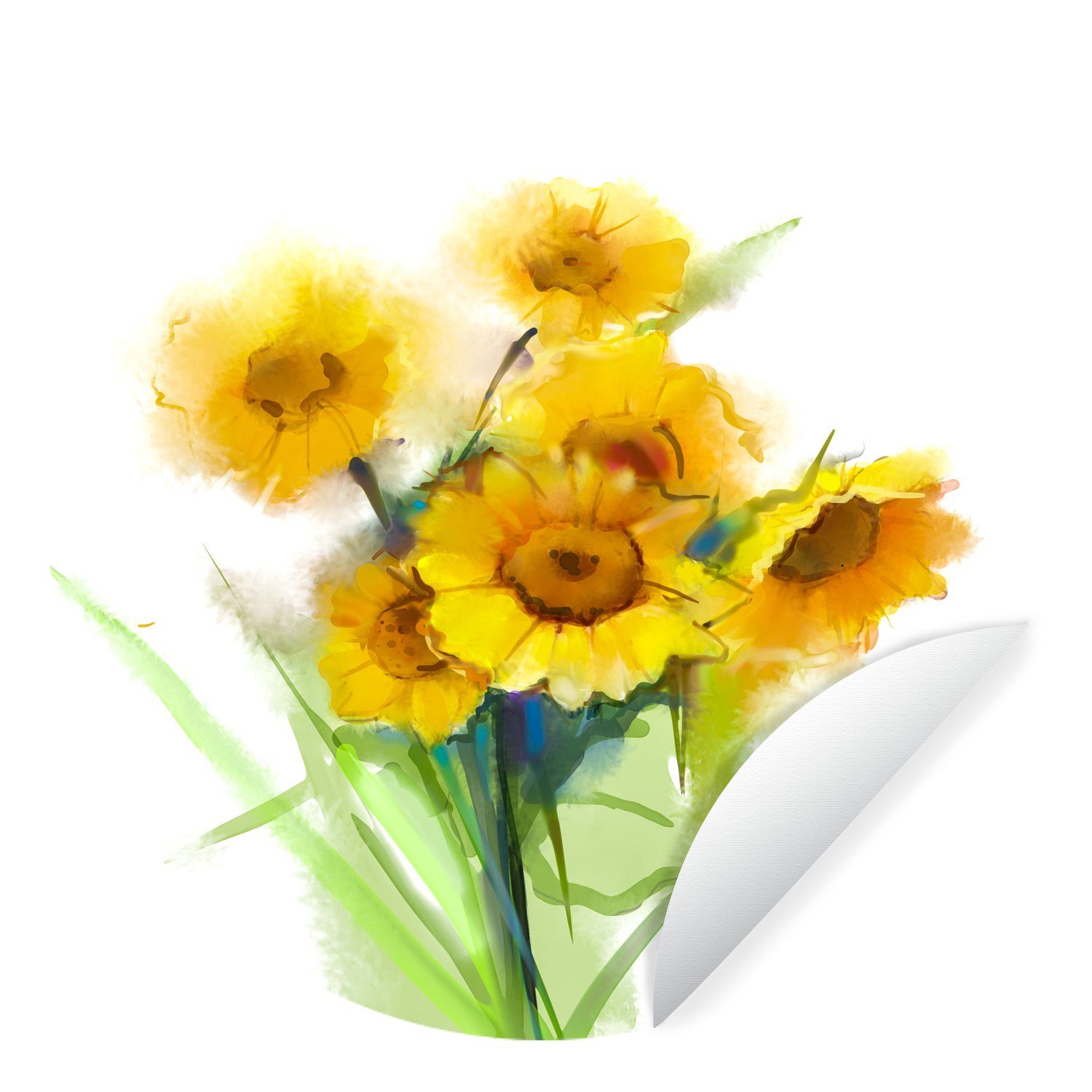 MuchoWow Wandsticker Ölfarbe - Sonnenblumen - Farben (1 St), Tapetenkreis für Kinderzimmer, Tapetenaufkleber, Rund, Wohnzimmer