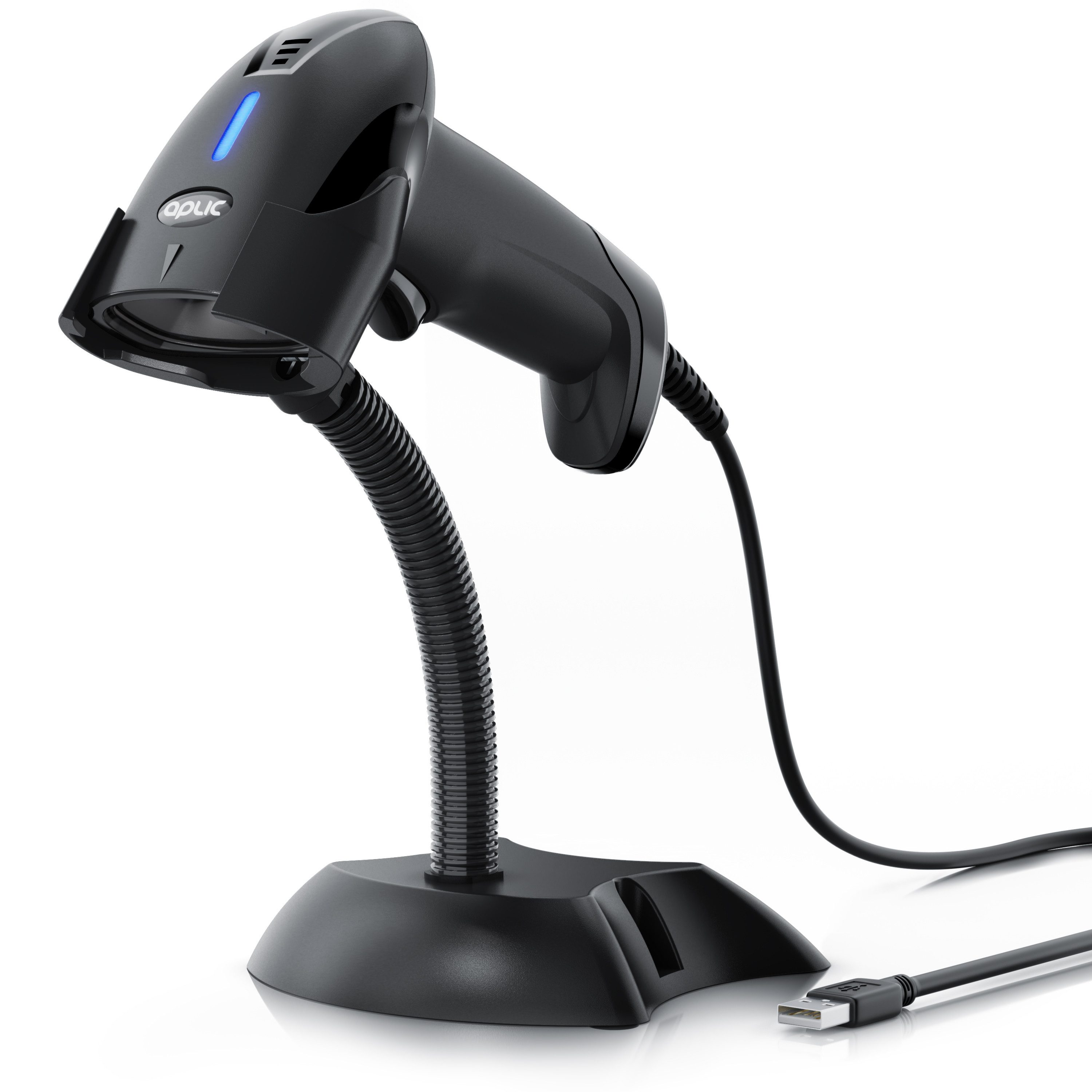 Aplic 1D 2D Barcode-Scanner kabelgebunden USB, manuell/auto, Standhalterung Handscanner, (USB, 1D/2D, hochauflösend, Plug&Play, Terminator wählbar, 15 % Lesekontrast)