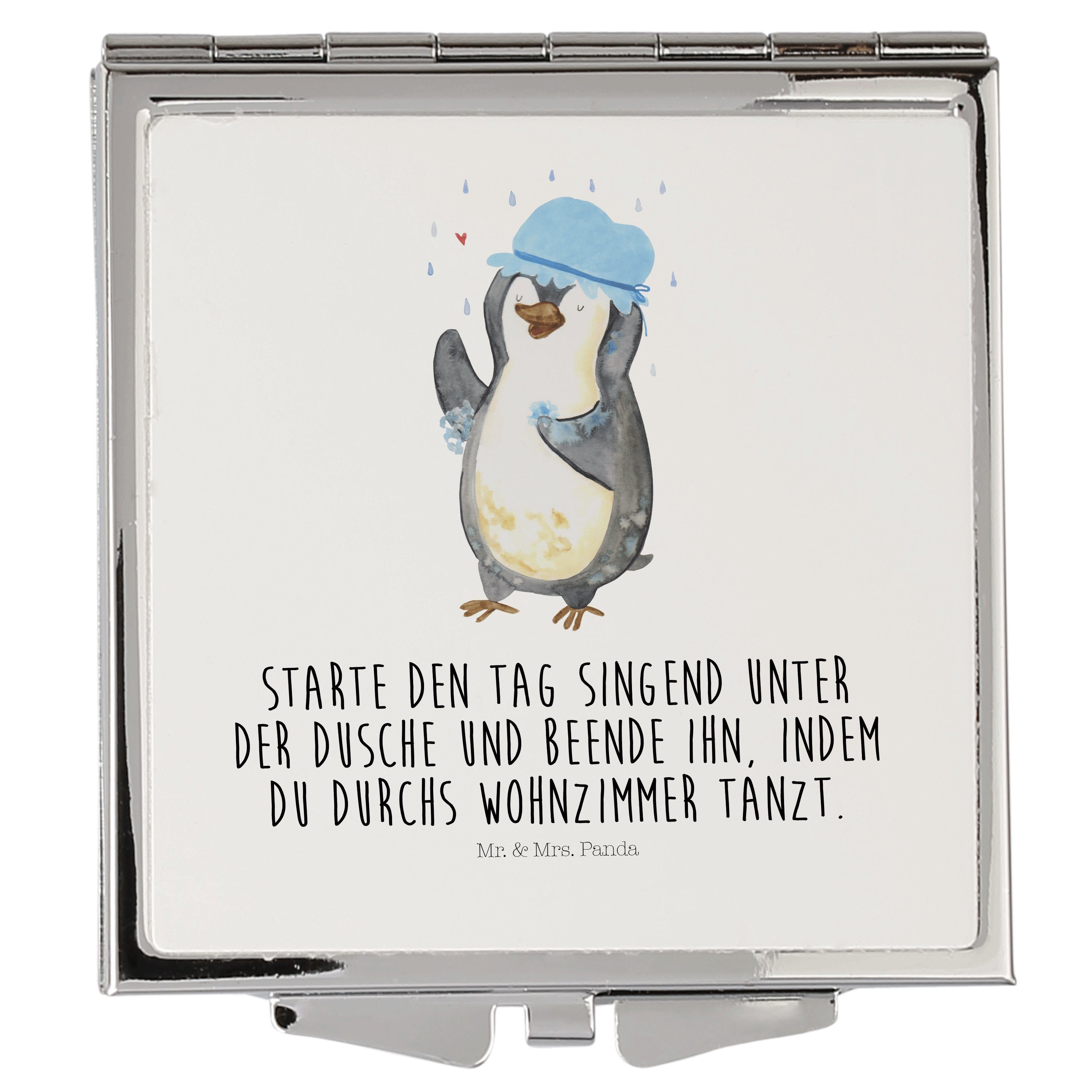 Dusche, Geschenk, duschen (1-St) Spiegel, Kosmetikspiegel duscht Neuanfang, & Mrs. Mr. - Panda Pinguin Weiß -