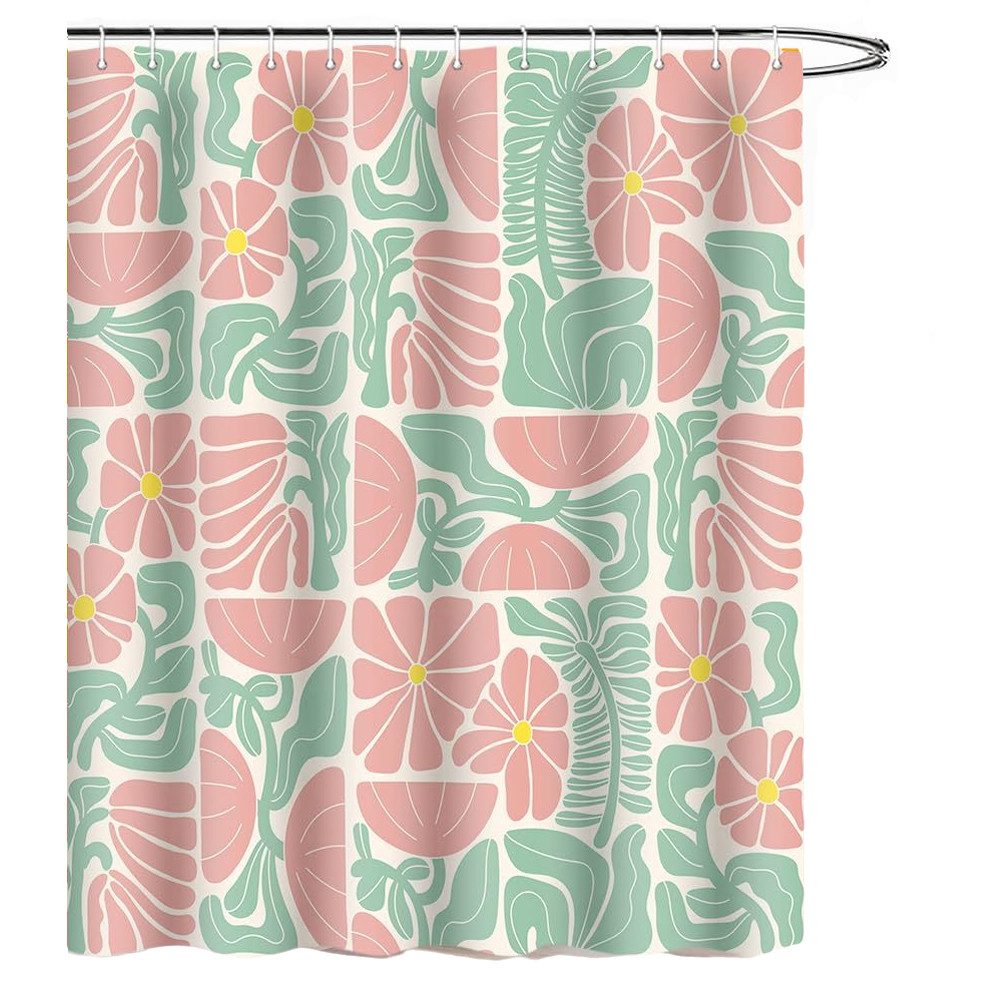Coonoor Duschvorhang Boho Duschvorhang mit abstraktem, buntem Blumenmuster Breite 180 cm (1-tlg), Vintage Retro Patchwork – Geometrisches Botanisches Design für das Bad