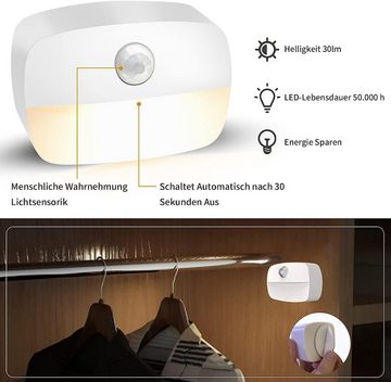 DOPWii Nachtlicht 4PCS LED Nachtlicht 2 Lichtmodi mit Bewegungsmelder, LED fest integriert