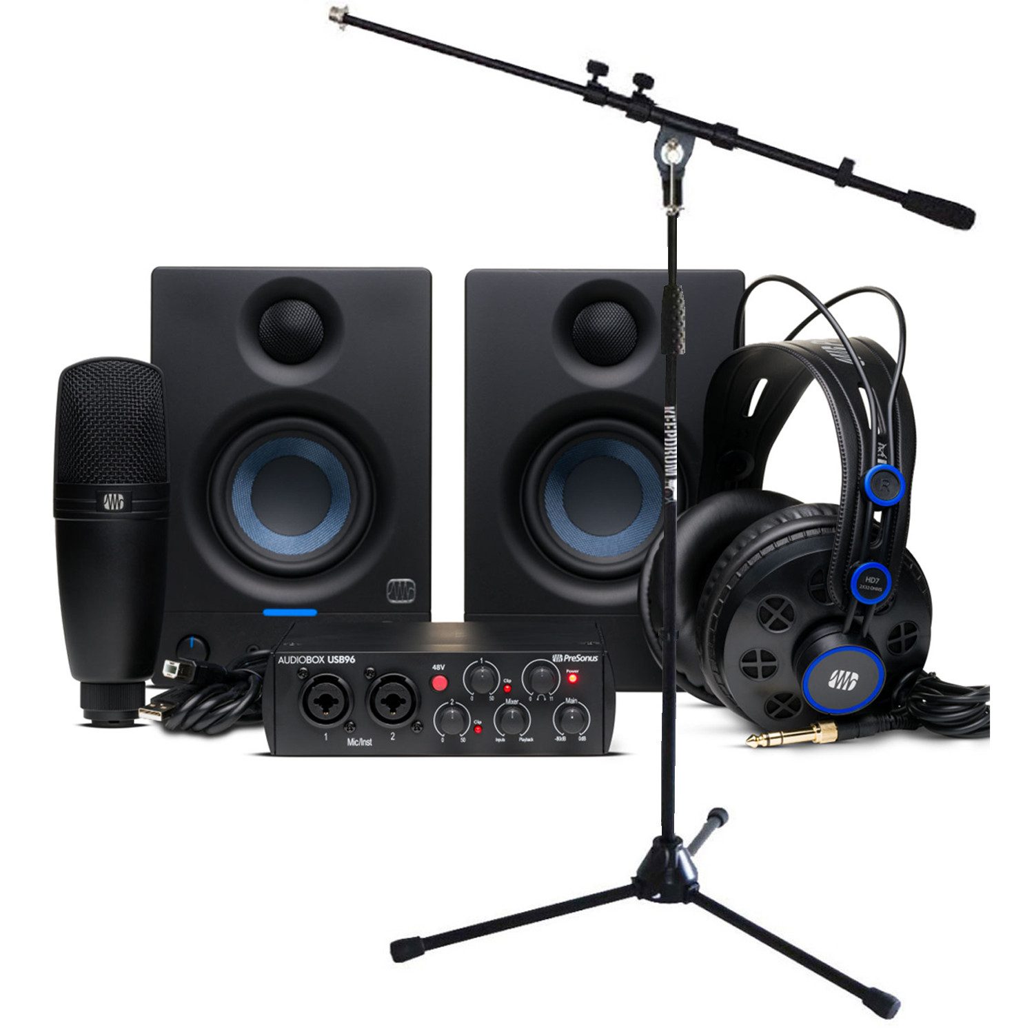Presonus Recording-Set Audiobox 96k Complete Bundle mit Stativ Digitales Aufnahmegerät