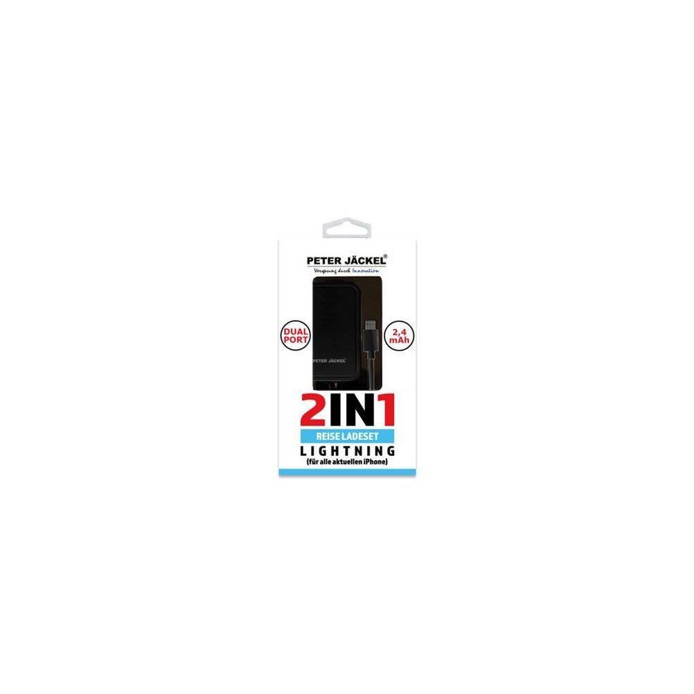 USB Travel Charger Set 2in1 Dual Port 2.4A Lightning Black USB-Ladegerät