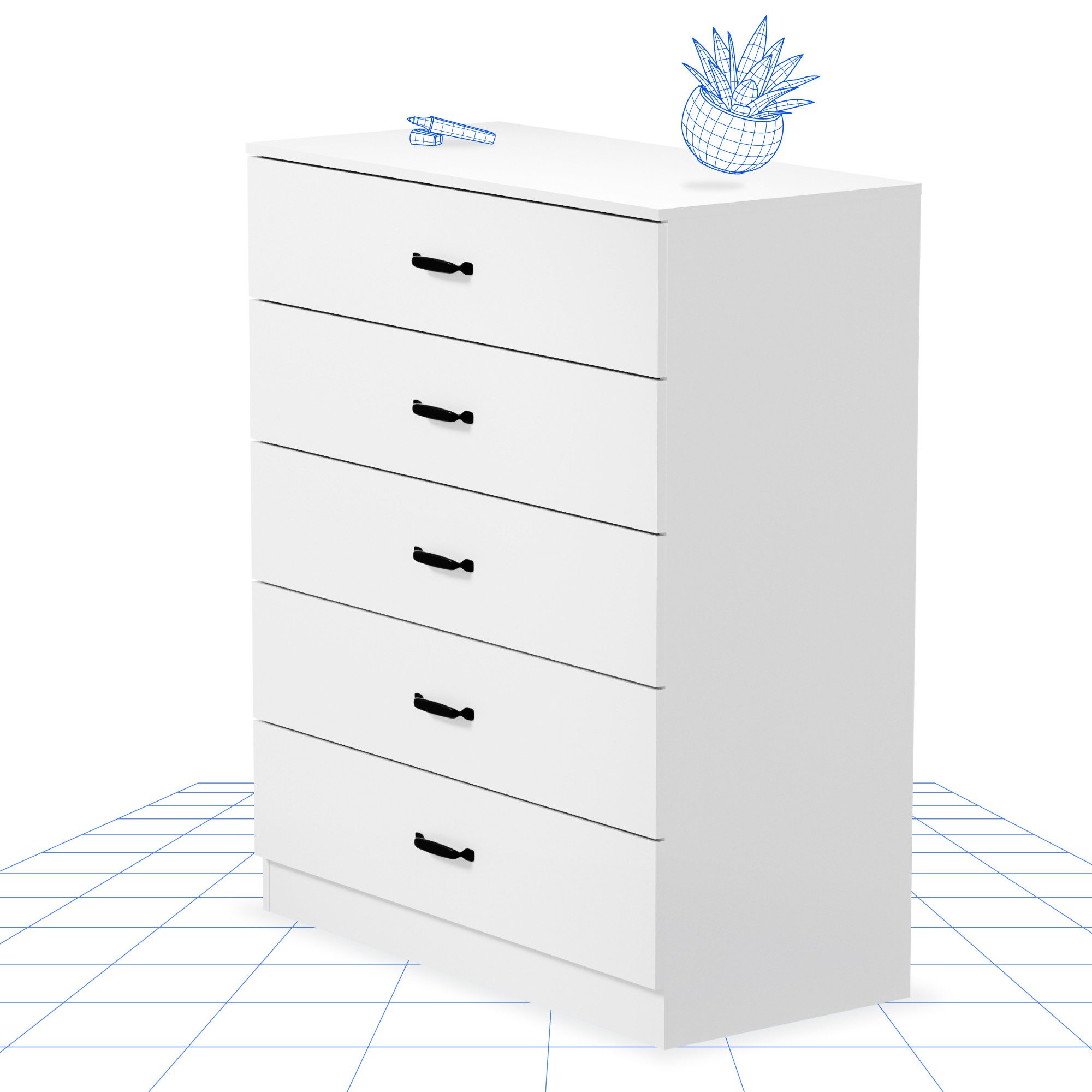 Kommode AN1 mit 5 Schubladen, Sideboard für Schlafzimmer, Wohnzimmer