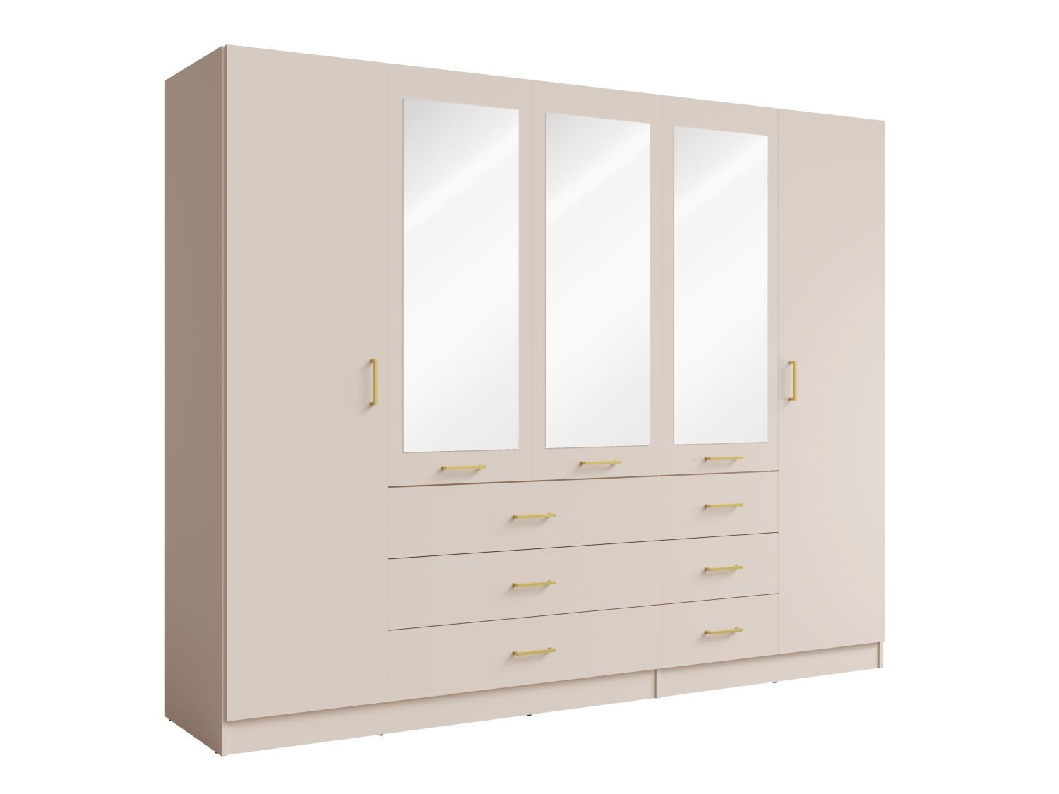 Lukas Möbel Kleiderschrank Drehtürenschrank Kleiderschrank Konos Schrank weiss o. beige mit Schubladen, Spiegel, weiss oder beige