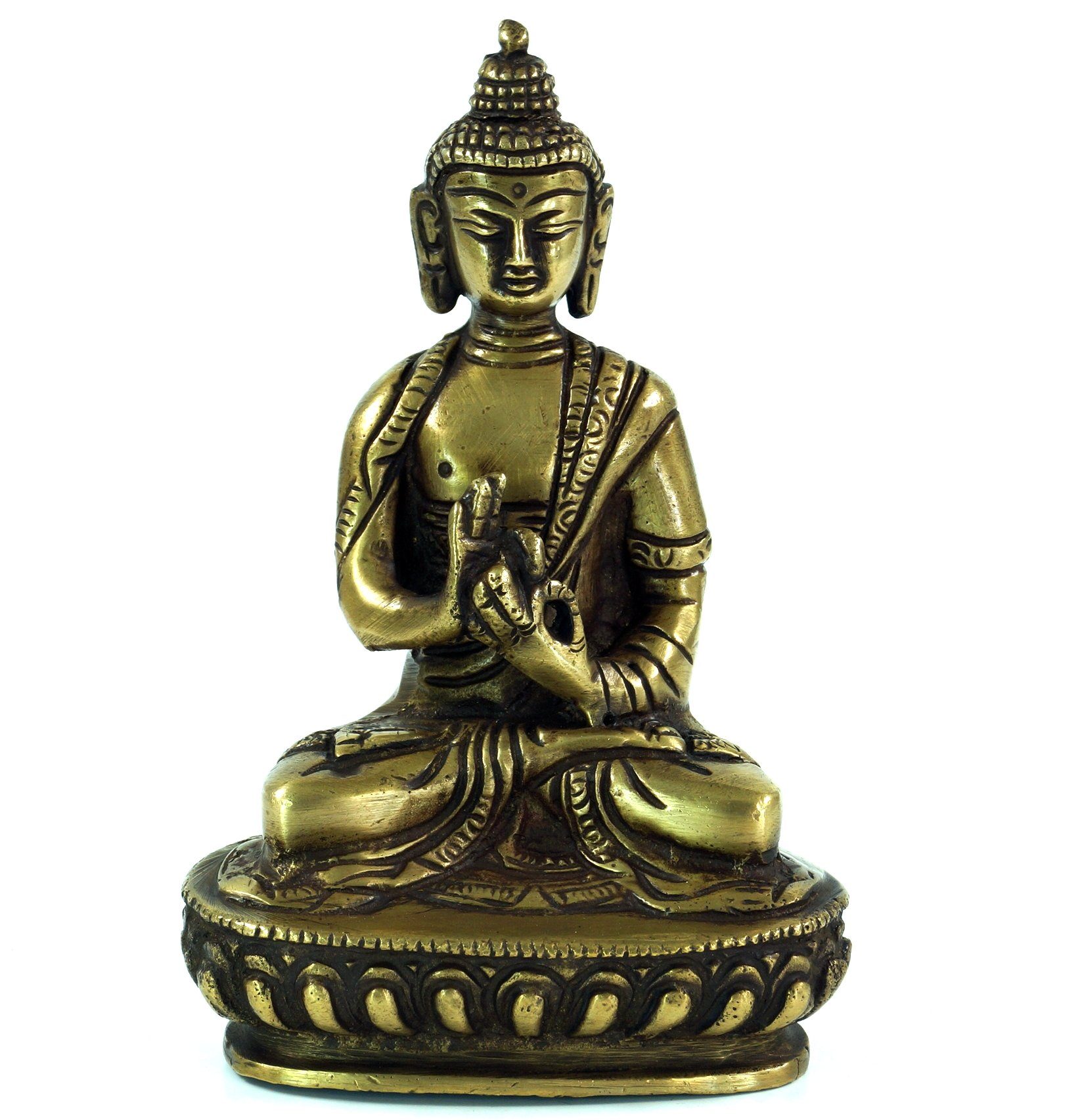 Guru-Shop Buddhafigur Buddha Statue aus Messing Dharmachakra Muda 14..