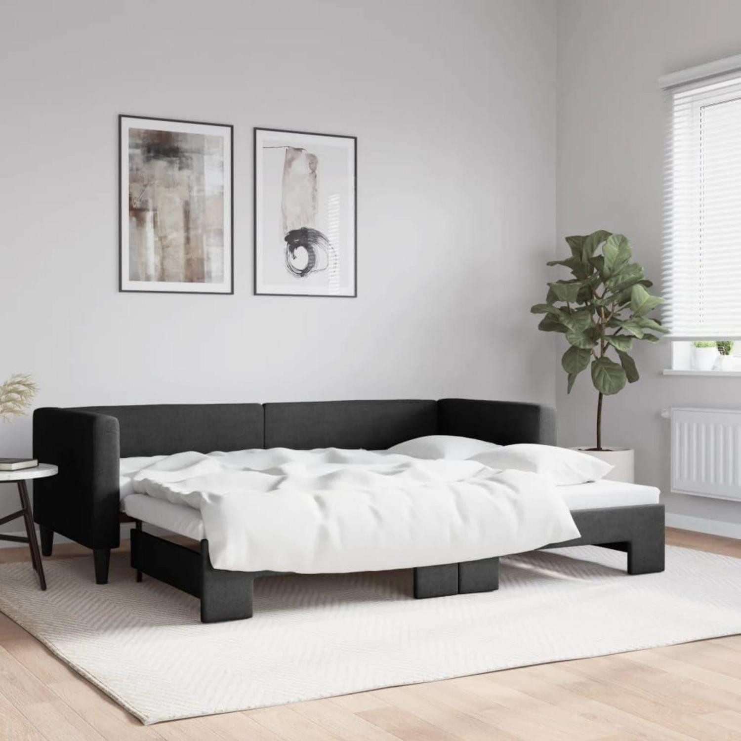 LuxusKollektion Schlafsofa Sofabett Doppelschlafstuhl Ausziehbar 80 x 200 mit Bettkasten Schwarz