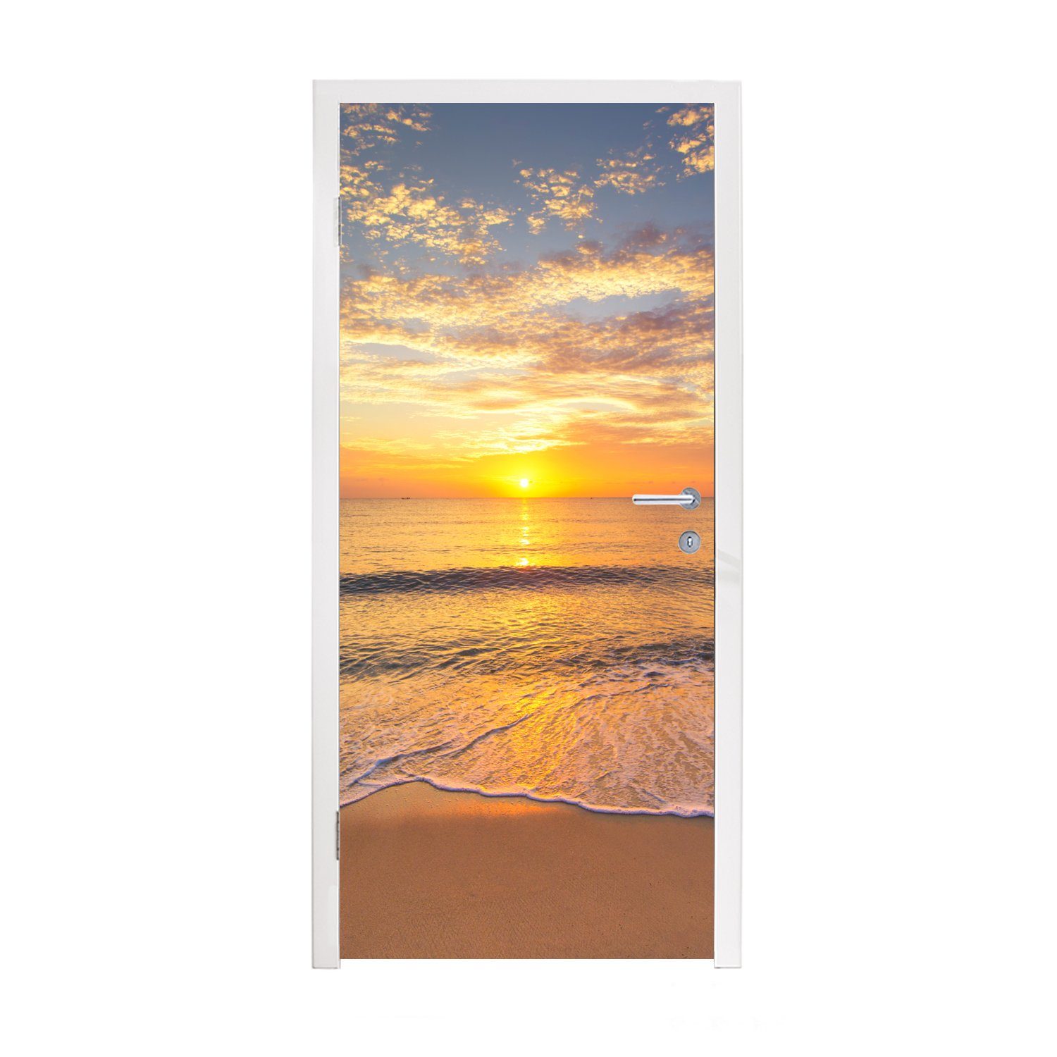 MuchoWow Türtapete Strand - Sonnenuntergang - Meer, Matt, bedruckt, (1 St), Fototapete für Tür, Türaufkleber, 75x205 cm