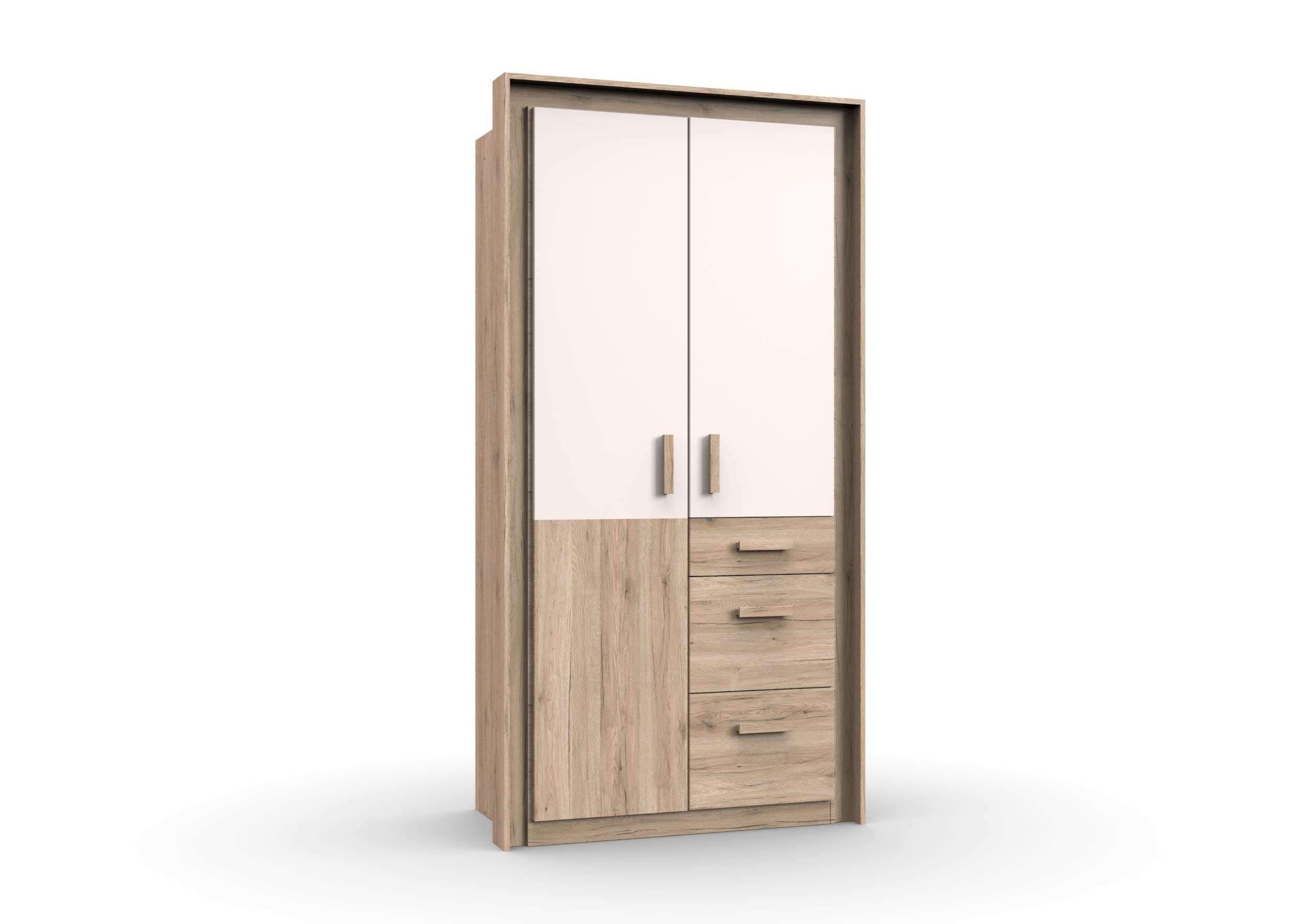 Stylefy Drehtürenschrank Karla II (Kleiderschrank, Mehrzweckschrank, Kinderschrank) mit viel Stauraum, 2-türig, aus Holzwerkstoff, Design Modern, mit Soft-Close Funktion, für Kinder Sanremo Eiche - Weiß