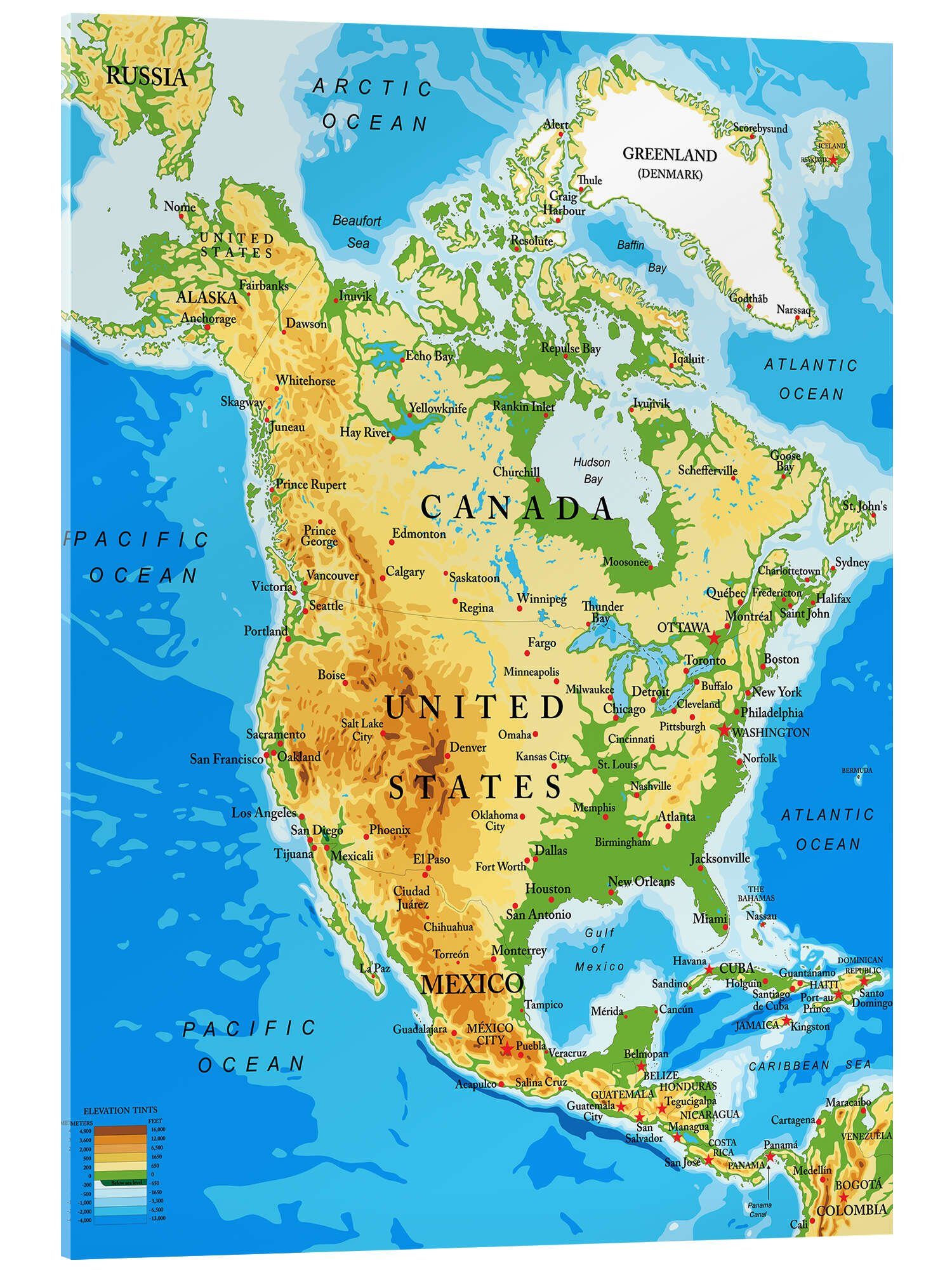 Posterlounge Acrylglasbild Editors Choice, Nordamerika - Topografische Karte, Klassenzimmer Illustration