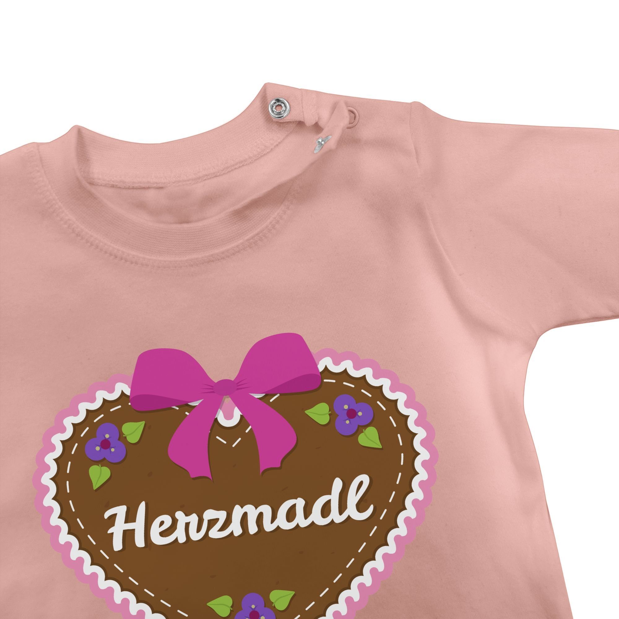 Shirtracer T-Shirt Herzmadl Oktoberfest Outfit Babyrosa Baby mit Lebkuchenherz 2 Mode für