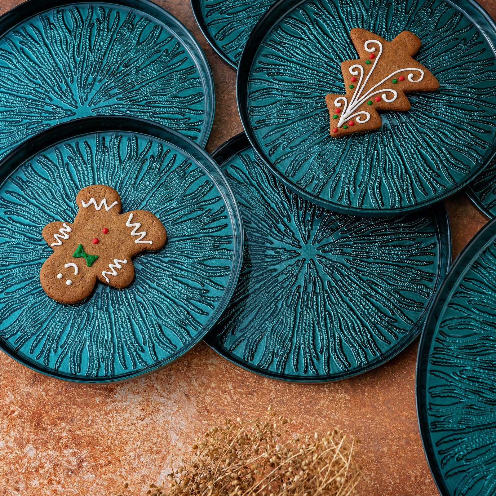 Karaca Geschirr-Set Teo Grün 7 Teiliges Torten Dessertdose Kuchenset Dessertbox-Kuchenset