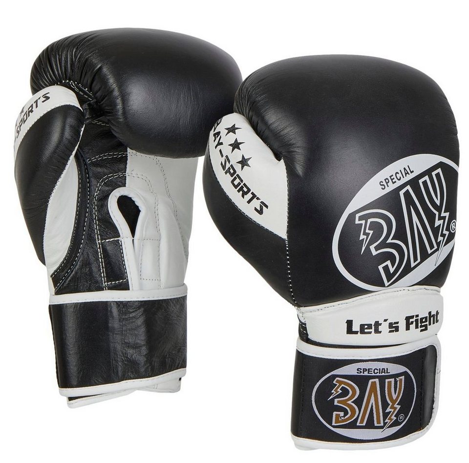 BAY-Sports Boxhandschuhe Strike Box-Handschuhe Leder schwarz Boxen Kickboxen