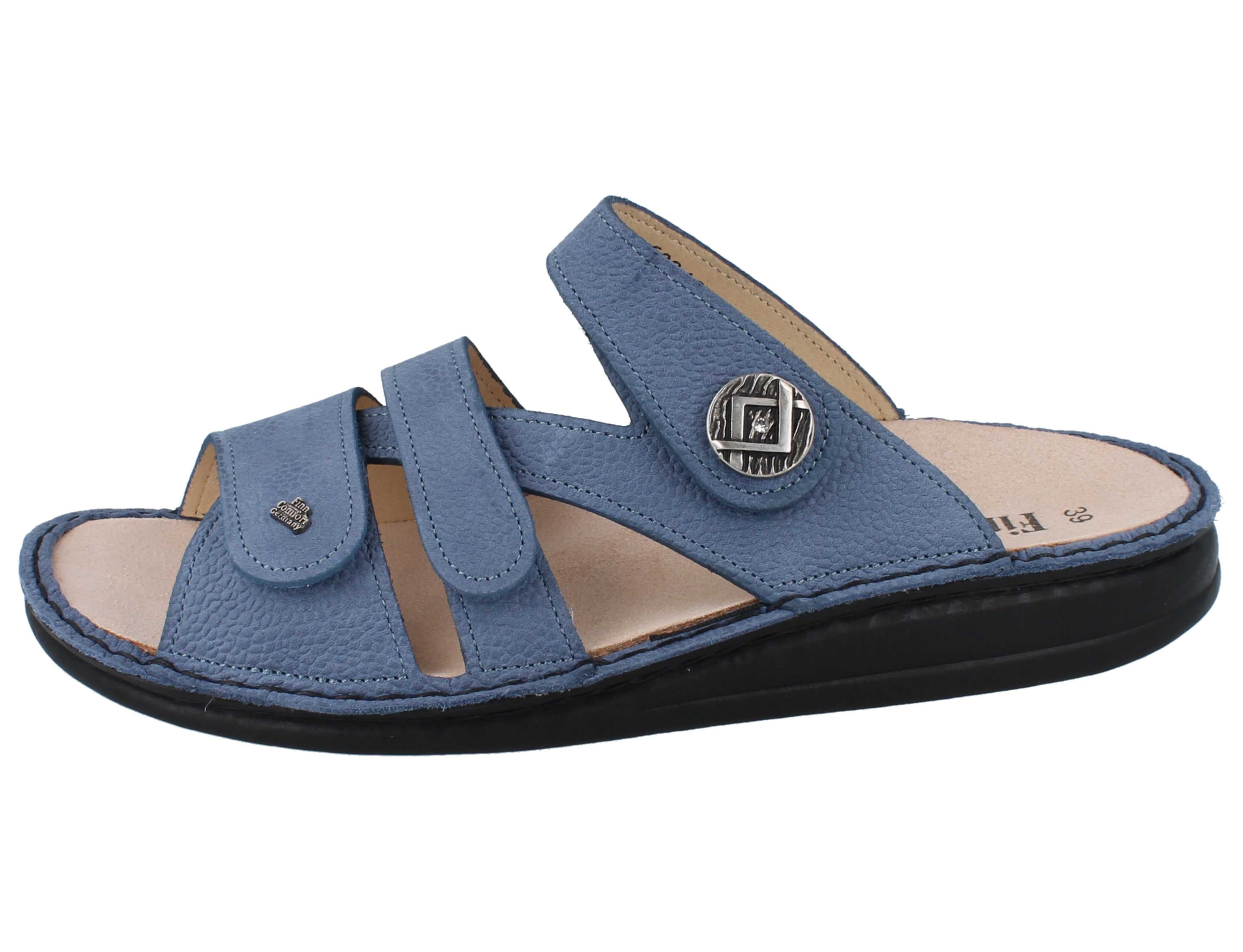Finn Comfort FINN COMFORT Agueda Damen Pantolette jeansblau genarbtes Nubukleder - Pantolette Wechselfußbett