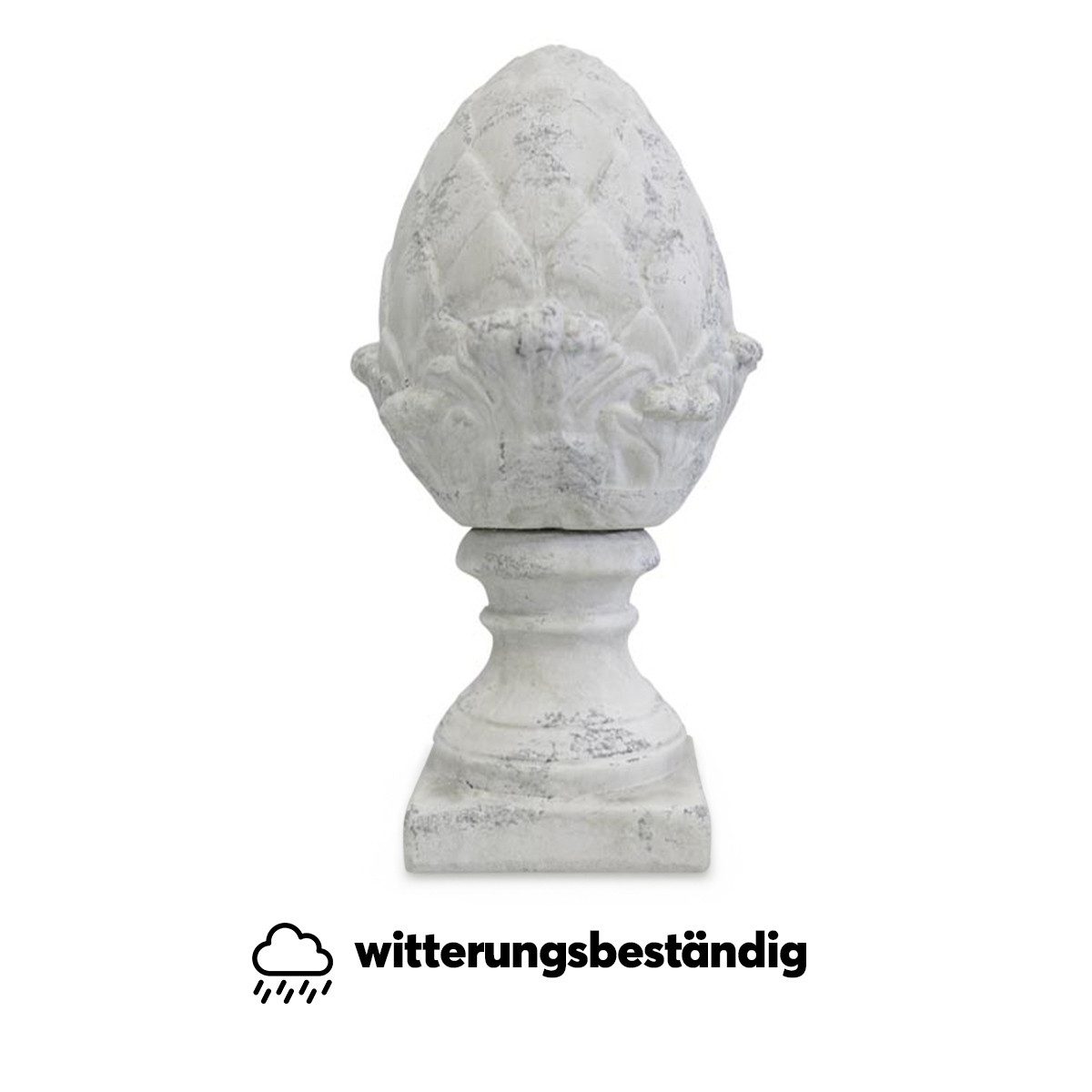 matches21 HOME & HOBBY Gartenfigur Vintage Deko-Zapfen Sockel Deko-Figur antik-weiss 35,5 cm, (1 St), Wetterfeste Keramik Garten-Deko für draußen in moderner Antik-Optik