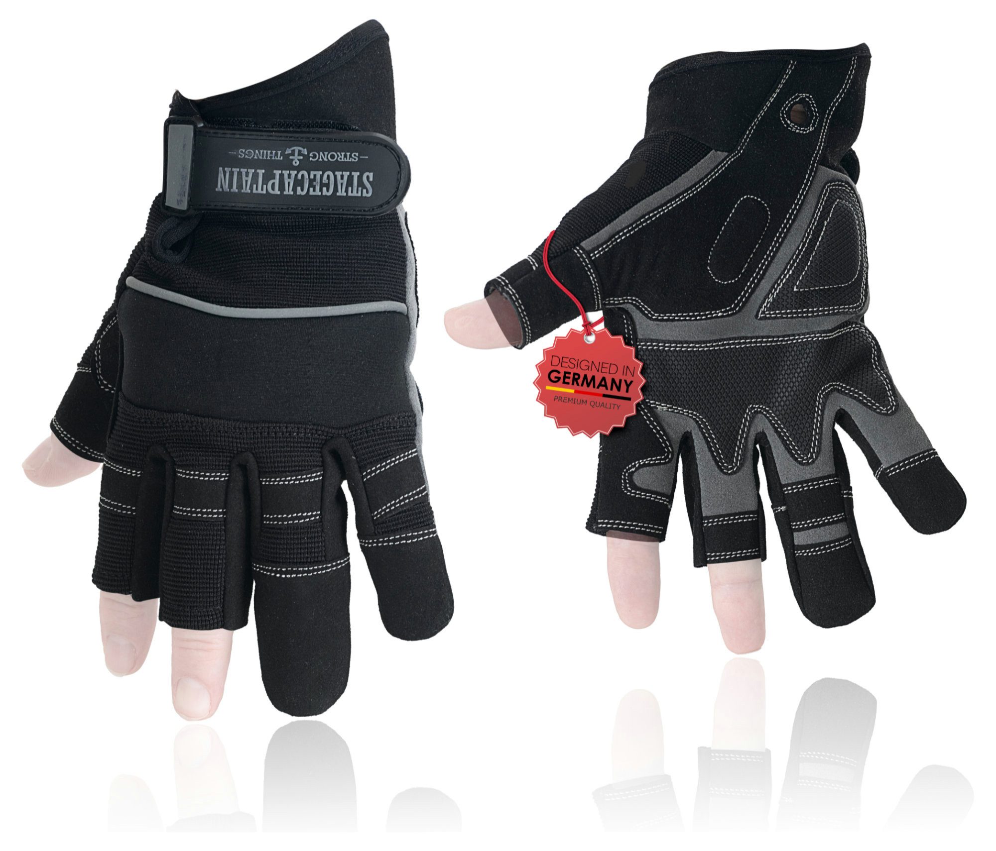 Stagecaptain Arbeitshandschuh-Set Rigger Handschuhe mit 3 kurzen Fingern - Größe L (1-St) Innenfläche aus Kunstleder