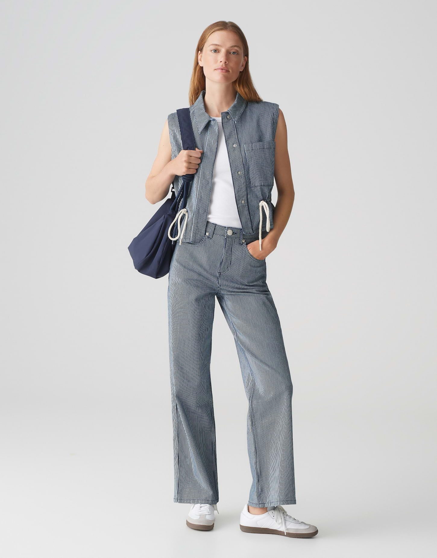 OPUS Anzugweste Gestreifte Weste WALEA Regular aus softem Denim