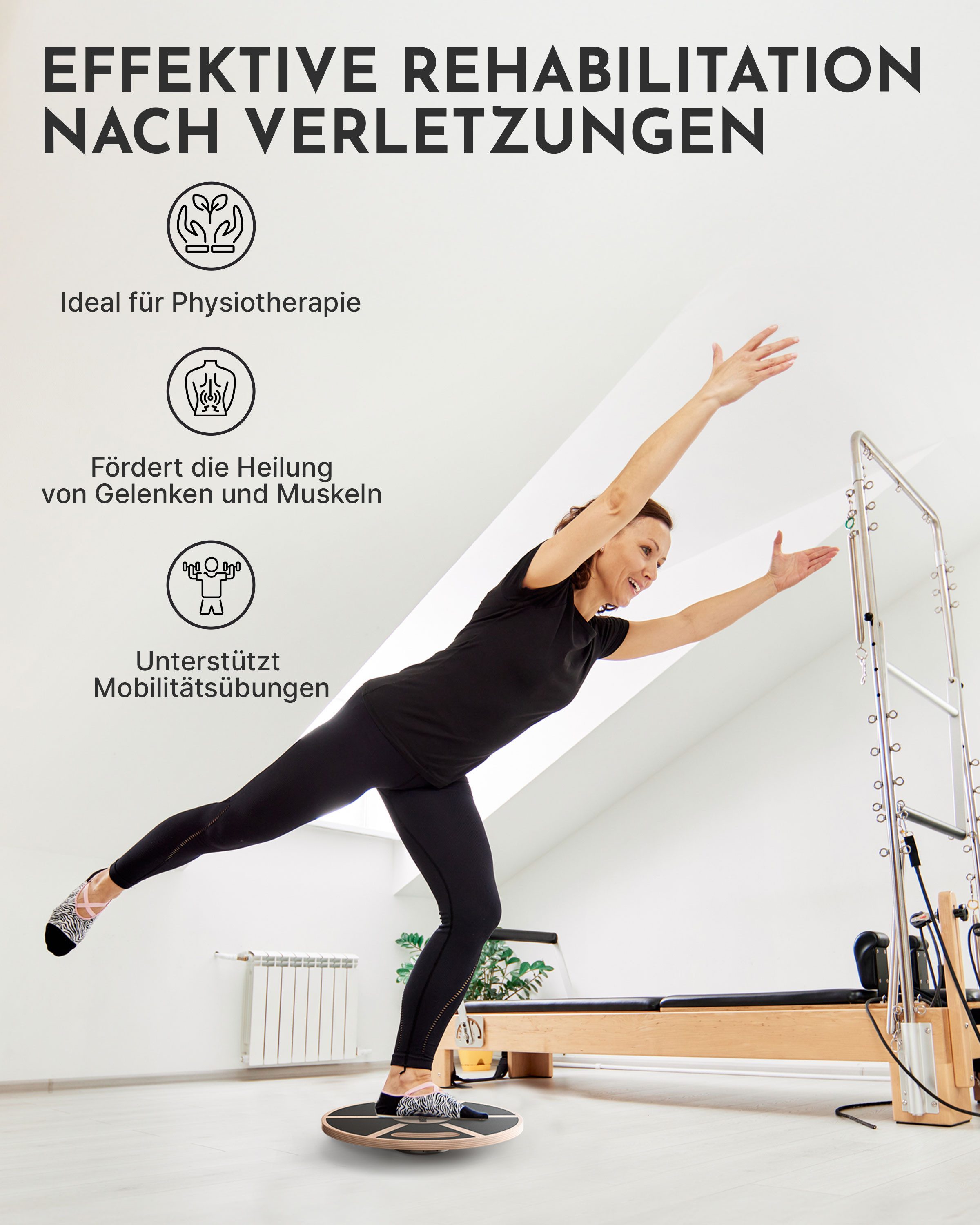 NEOLYMP Balanceboard Balance Board Holz mit Griffen - Rutschfestes Gleichgewichtsboard, 360° Rutschfestes Balance Board aus Echtholz mit Integrierten Griffen