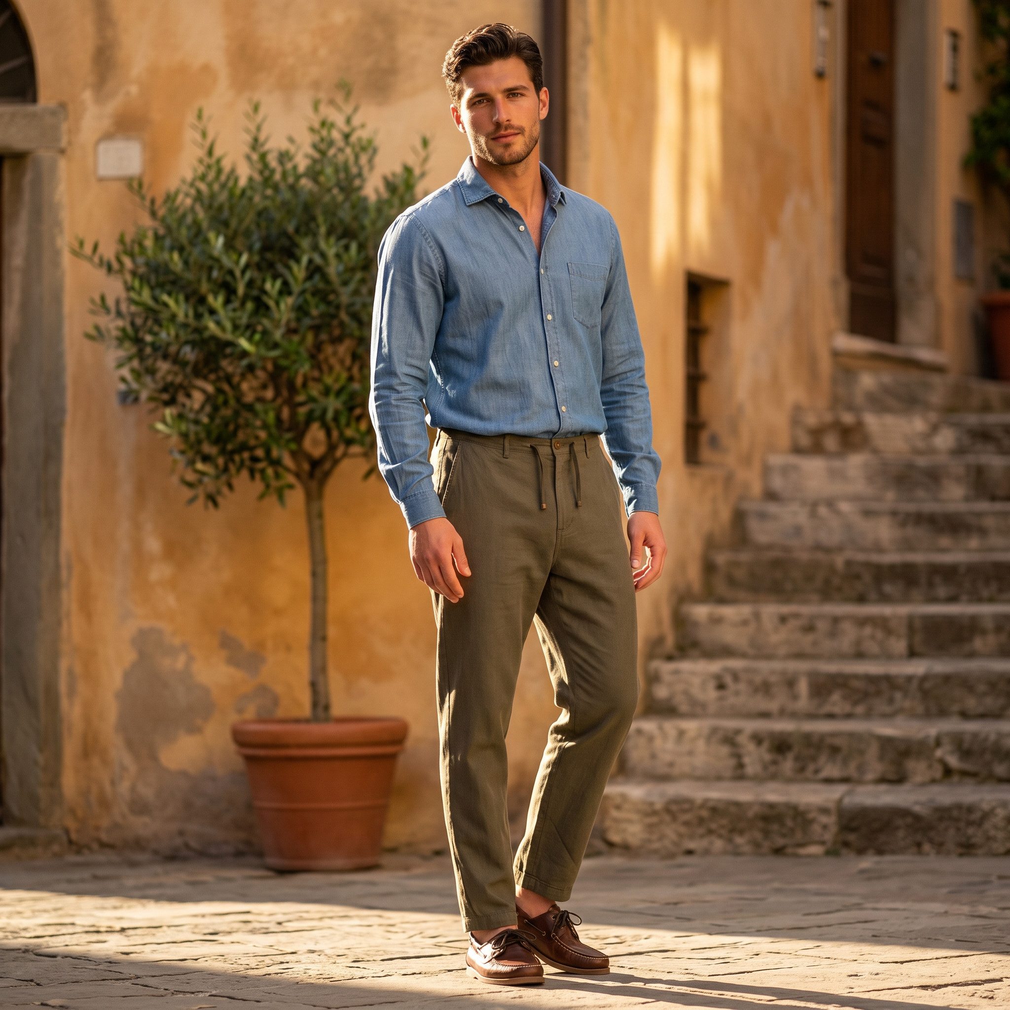 IMPURE Leinenhose Chino Long Comf. Mixd Linen G/D - Vintage Chinohose aus Leinenmix - St