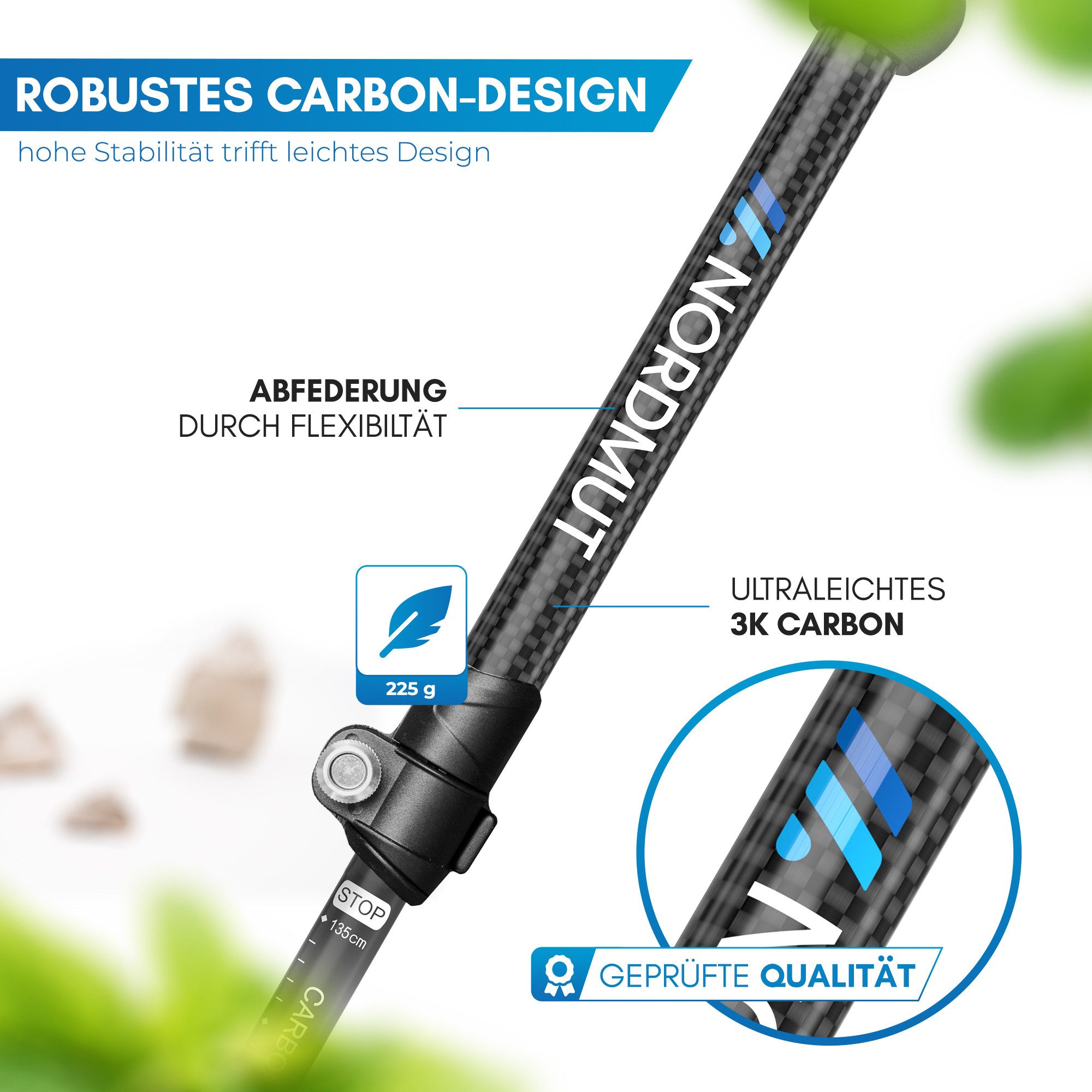 Nordmut Wanderstöcke NORDMUT® Wanderstöcke Teleskop – Nordic Walking Stöcke, ultraleicht, höhenverstellbar, ergonomisch
