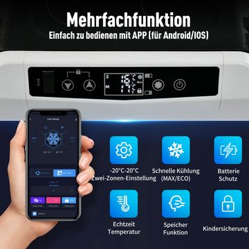 DOPWii Kühlbox 42L Kompressor-Kühlbox,Doppelzonen mit unabhängiger Temperaturregelung, Tragbar,APP-Steuerung,12/24V DC & 100-240V AC