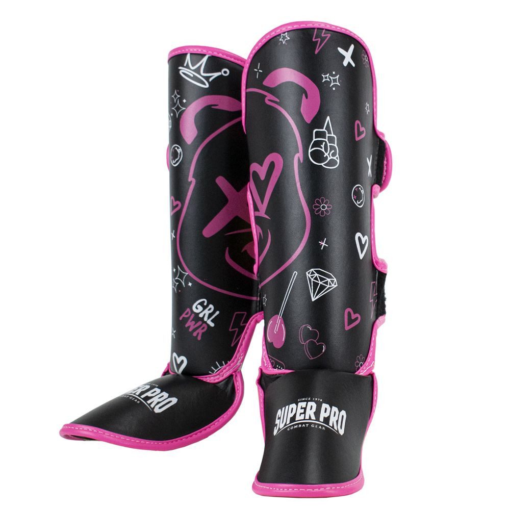 Super Pro Kampfsport Schienbeinschoner Super Pro Combat Gear Scheenbeschermer Kids Bear - Zwart/Roze - XS
