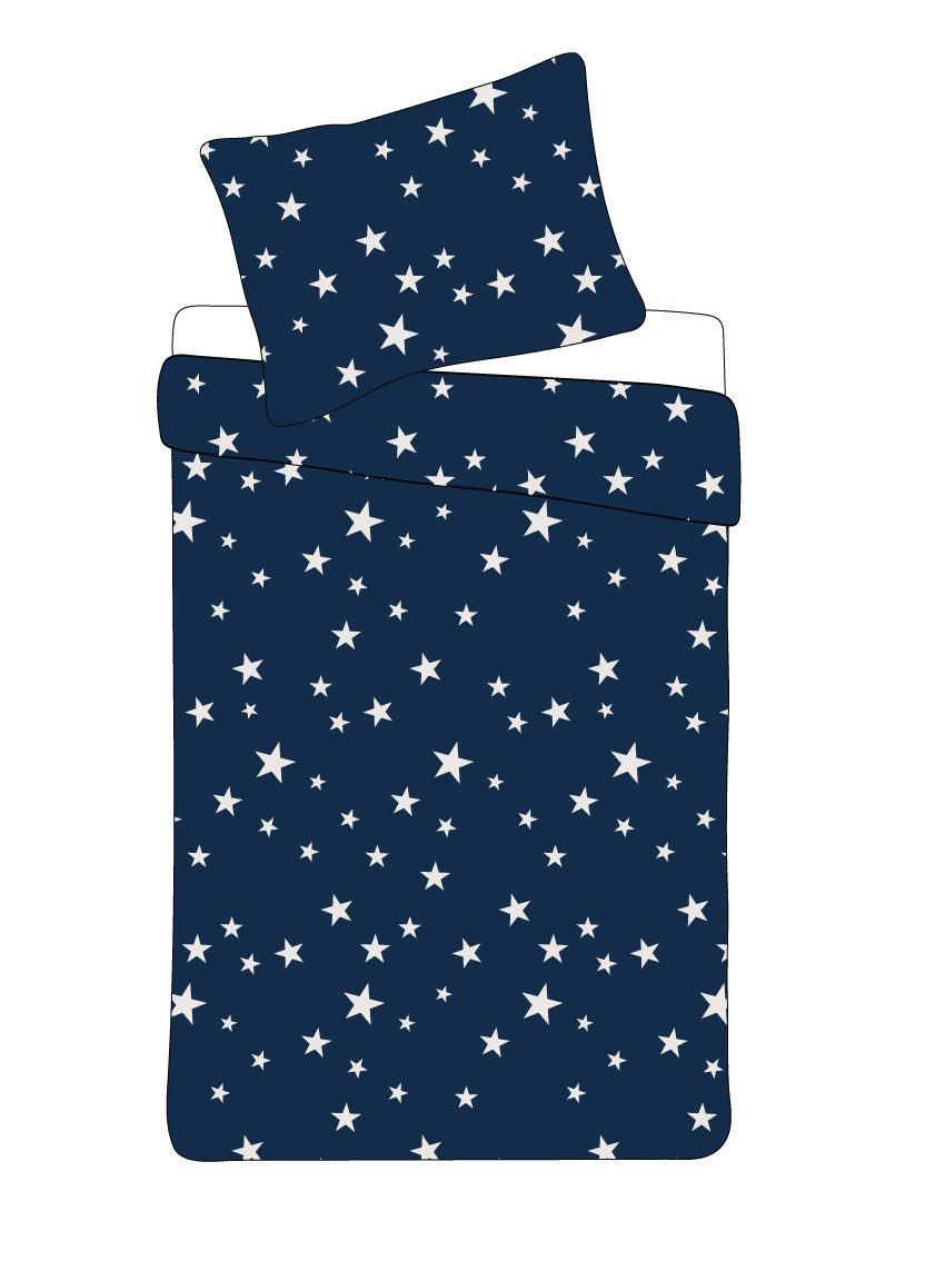 BrandMac Kinderbettwäsche Weiße Sterne Wende-Bettwäsche Set 135x200 cm 100% Microfaser, 1 teilig, Langlebig
