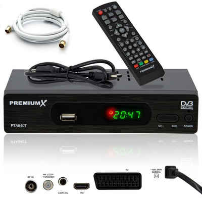 PremiumX FTA 540T Full HD Digitaler DVB-T2 terrestrischer TV Receiver H.265 HEVC USB Mediaplayer SCART HDMI Antennenkabel Auto Installation DVB-T2 HD Receiver