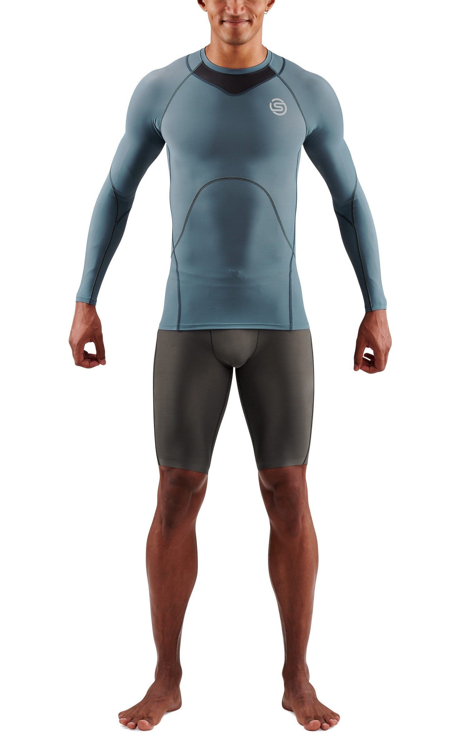 Skins Langarmshirt Funktionsunterwäsche 3-Series (enganliegend) blaugrau Herren