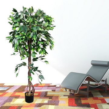 Kunstbaum Ficus Benjamin Kunstpflanze Künstliche Pflanze mit Echtholz 165 cm, Decovego
