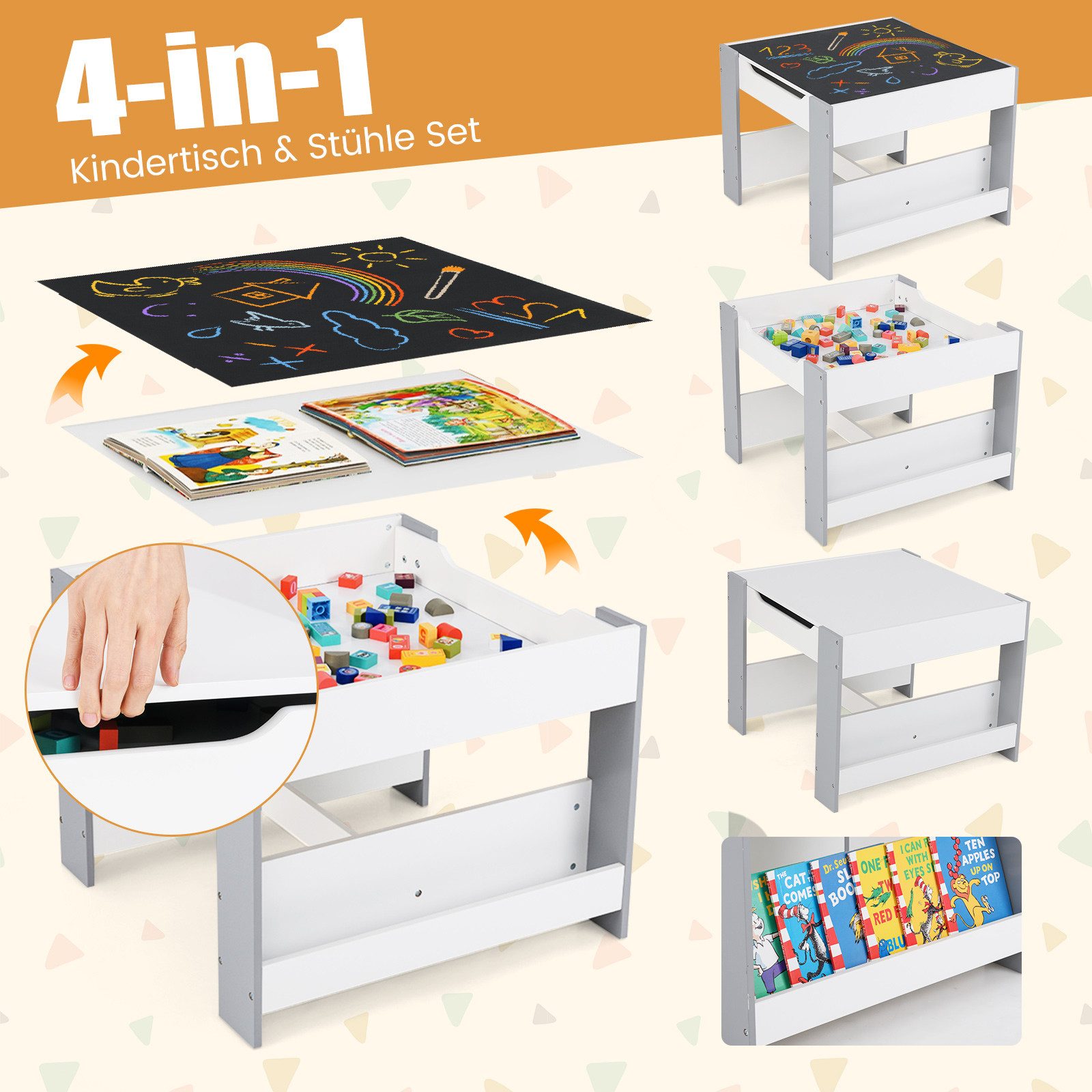 COSTWAY Kindersitzgruppe, (3-tlg), Holz mit Aufbewahrungsboxen & Bücherrega günstig online kaufen