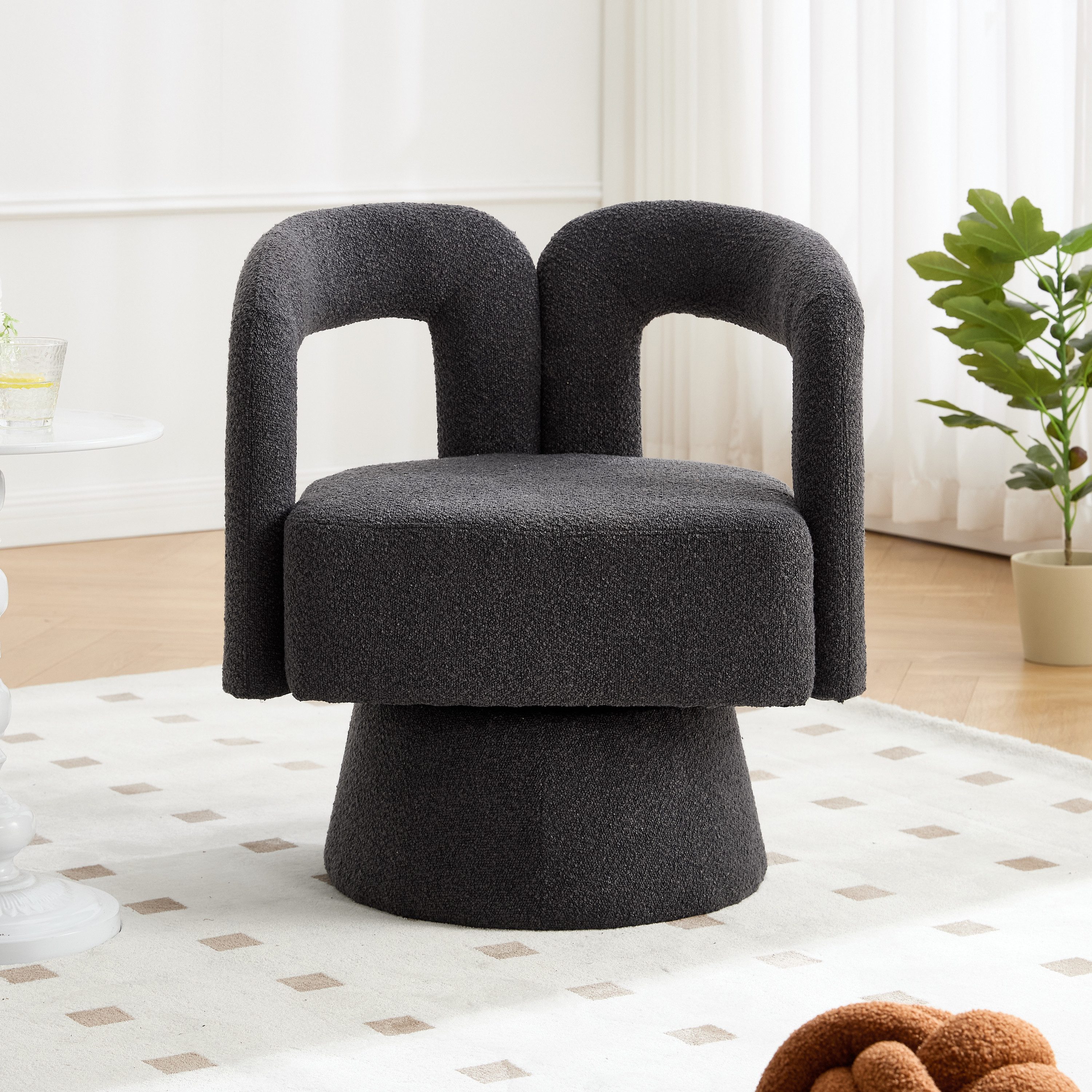 KLAM HOME Stuhl Drehstuhl 360-Grad-Schwenk-Cuddle-Fass-Bürostuhl (runde Sessel mit breiter Polsterung, flauschigem Stoffstuhl, 1 St), für Wohnzimmer, Schlafzimmer, Büro, Wartezimmer