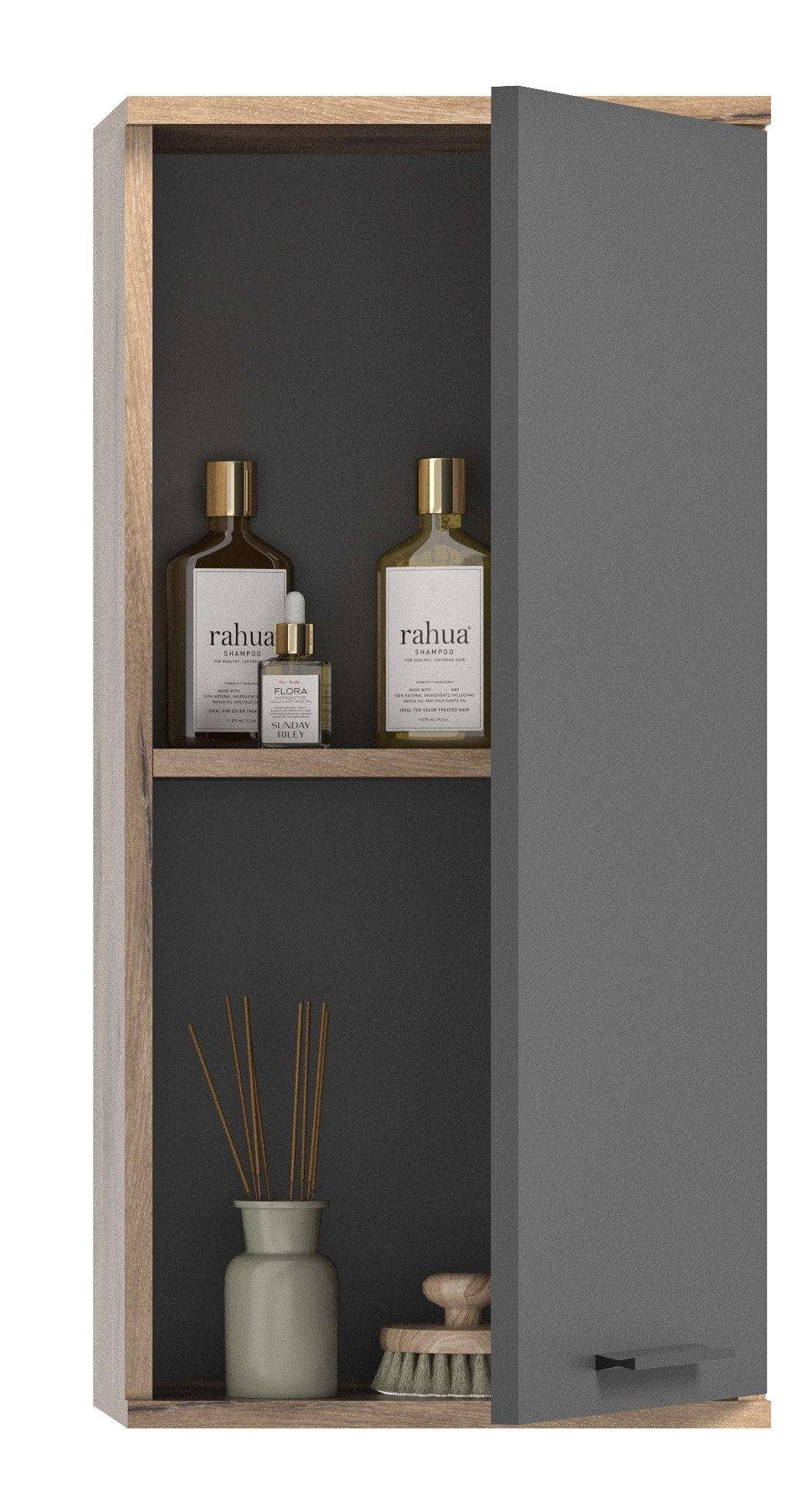 Newroom Hängeschrank Eiche 37 cm Hängeschrank Eiche Basalt Grau Industrial Badschrank Wandschrank Bad
