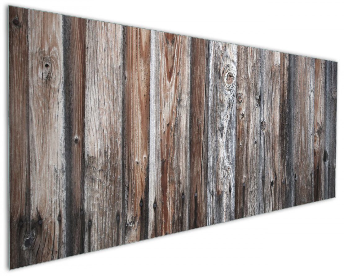 Wallario Küchenrückwand Alte Holzwand - Holzplanken in grau und braun, (1-tlg)